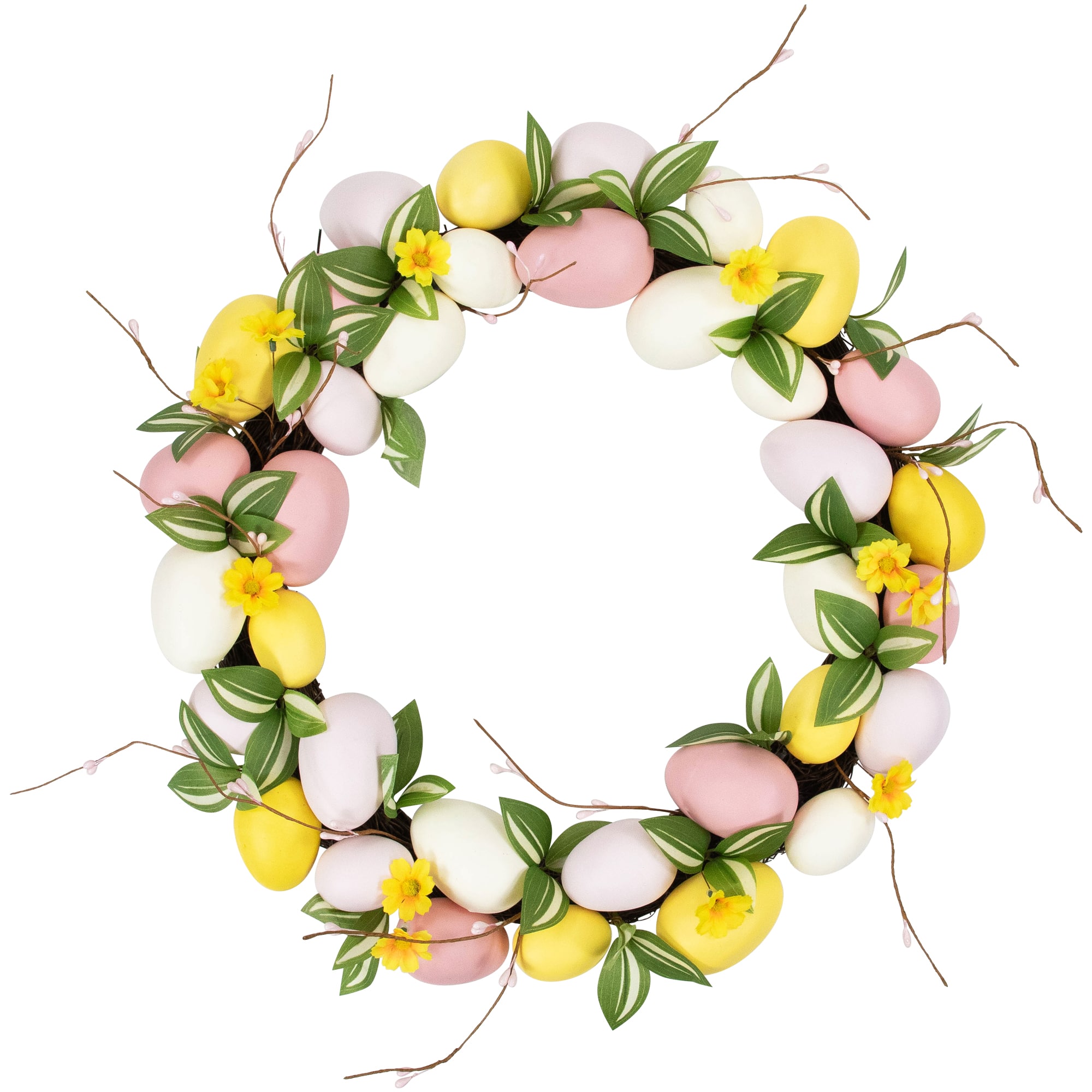 22" Pink & Yellow Easter Eggs & Flower Buds Artificial Wreath