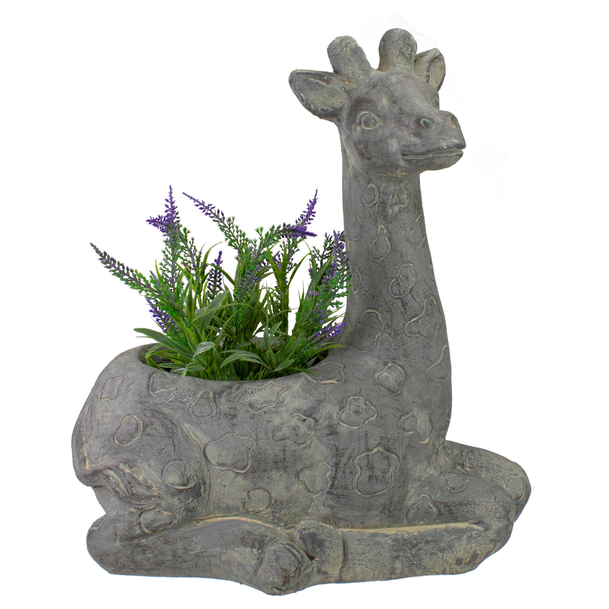 16&#x22; Gray Seated Giraffe Outdoor Garden Planter
