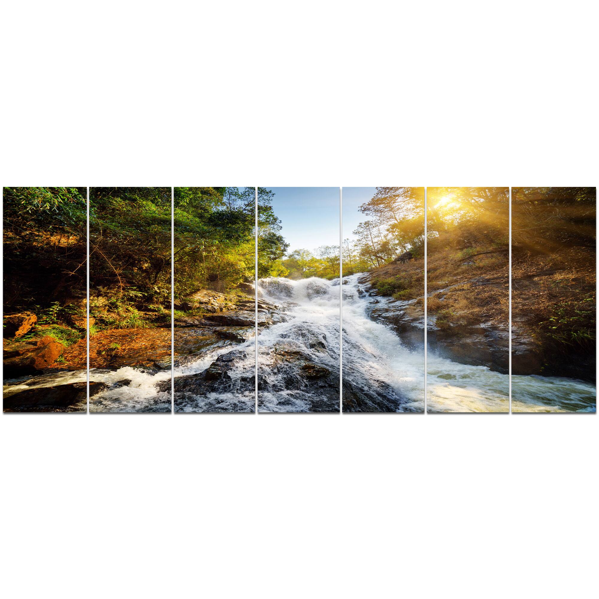 Designart - Waterfall through the Forest - Landscape Canvas Art Print