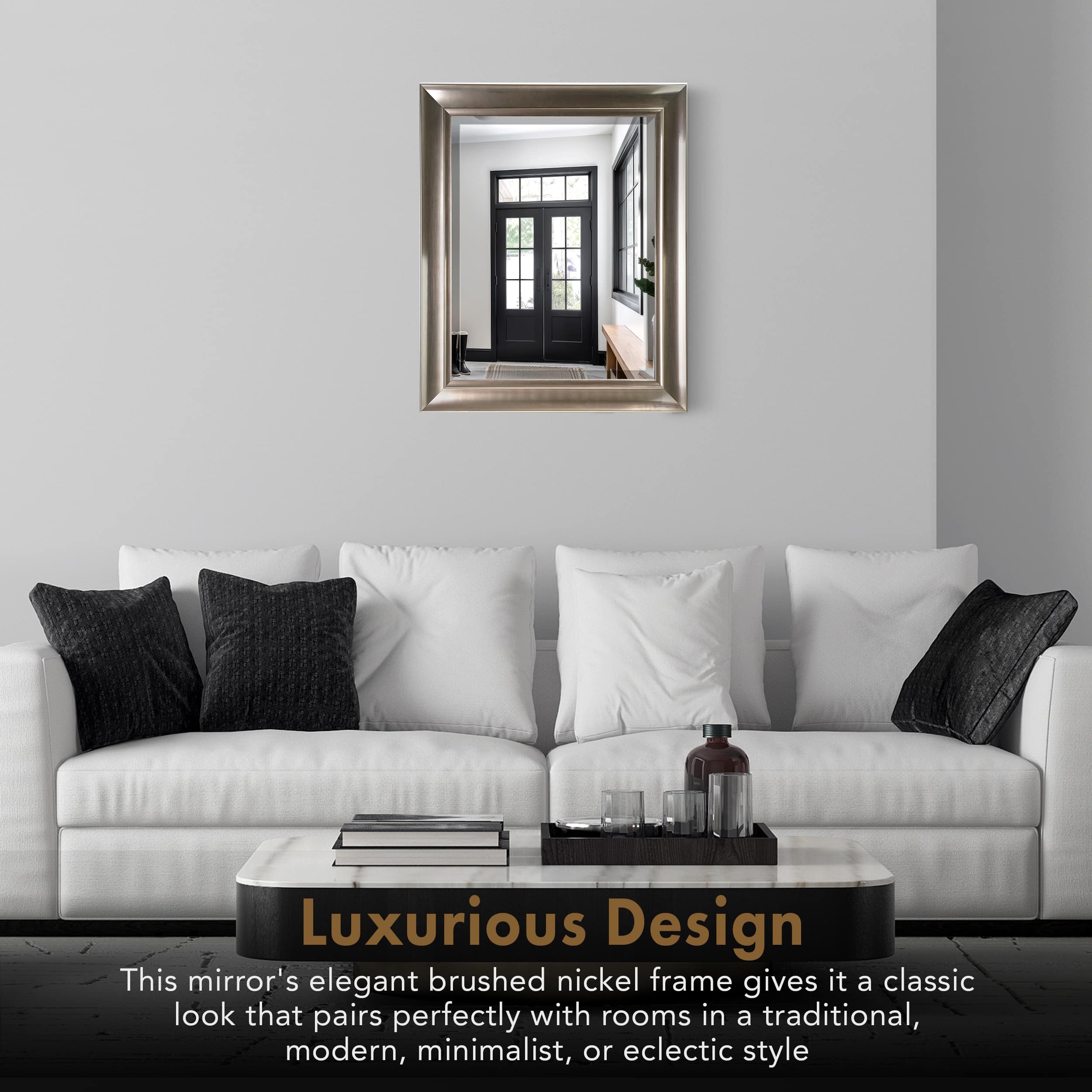 Head West Brushed Nickel Framed Wall Mirror - 35&#x22; x 29&#x22;