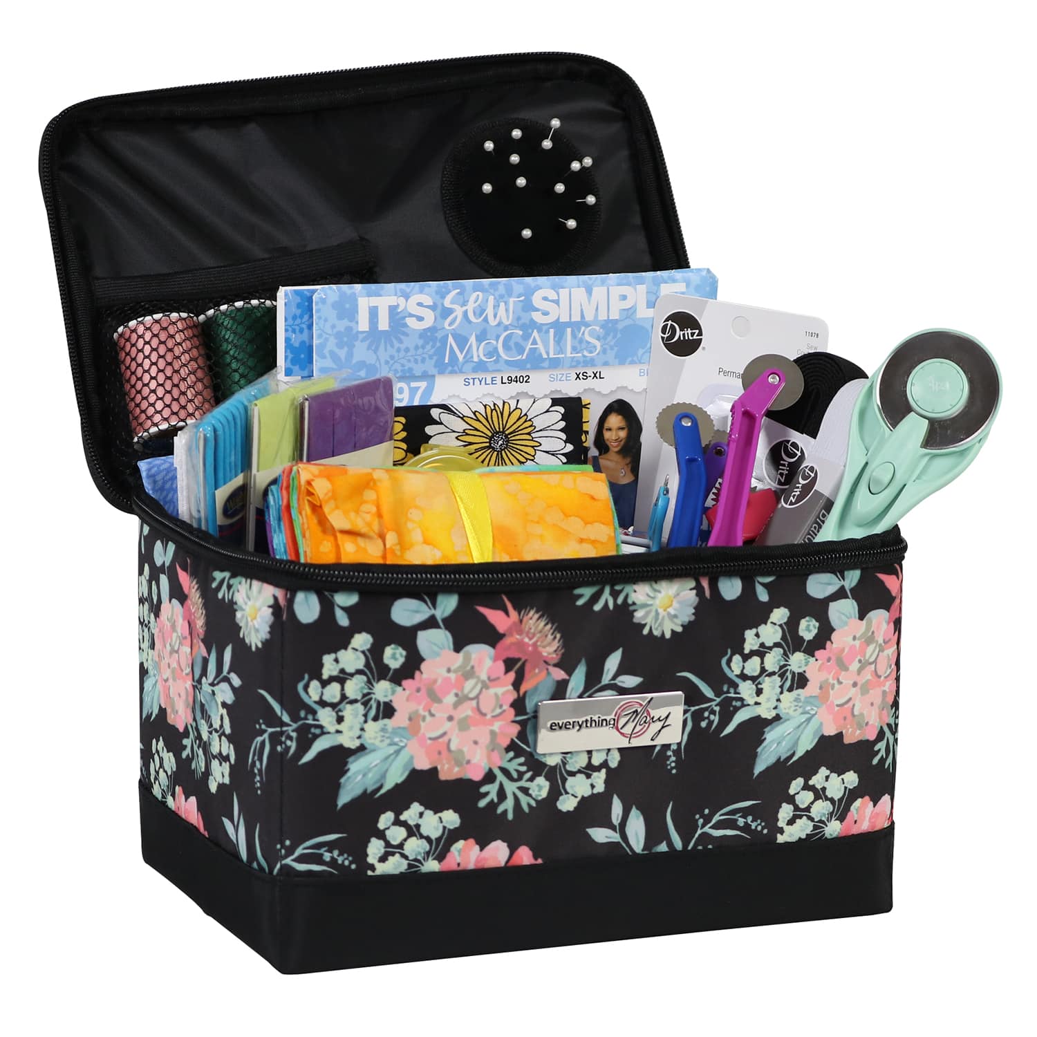 Everything Mary Black Floral Collapsible Sewing Kit Organizer Box