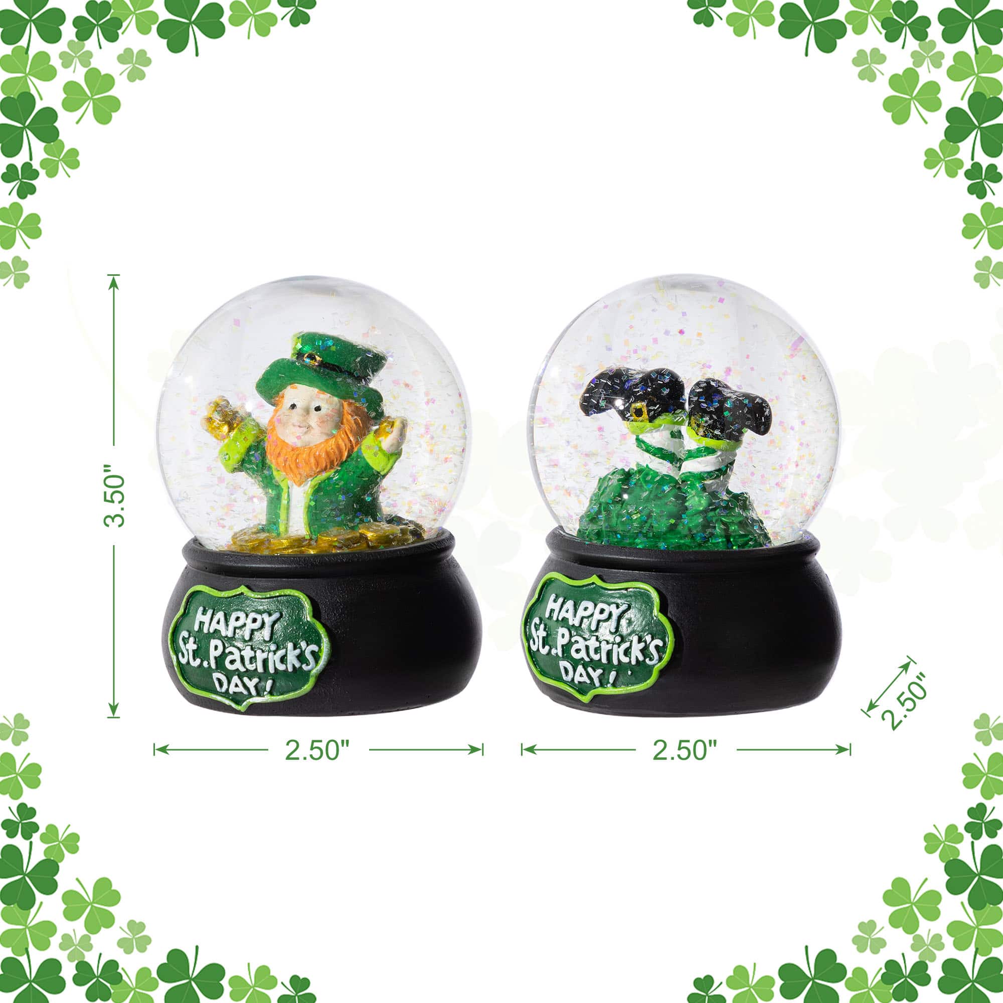 Glitzhome® 3.5" 65mm St. Patrick's Resin Leprechaun Waterglobes Set