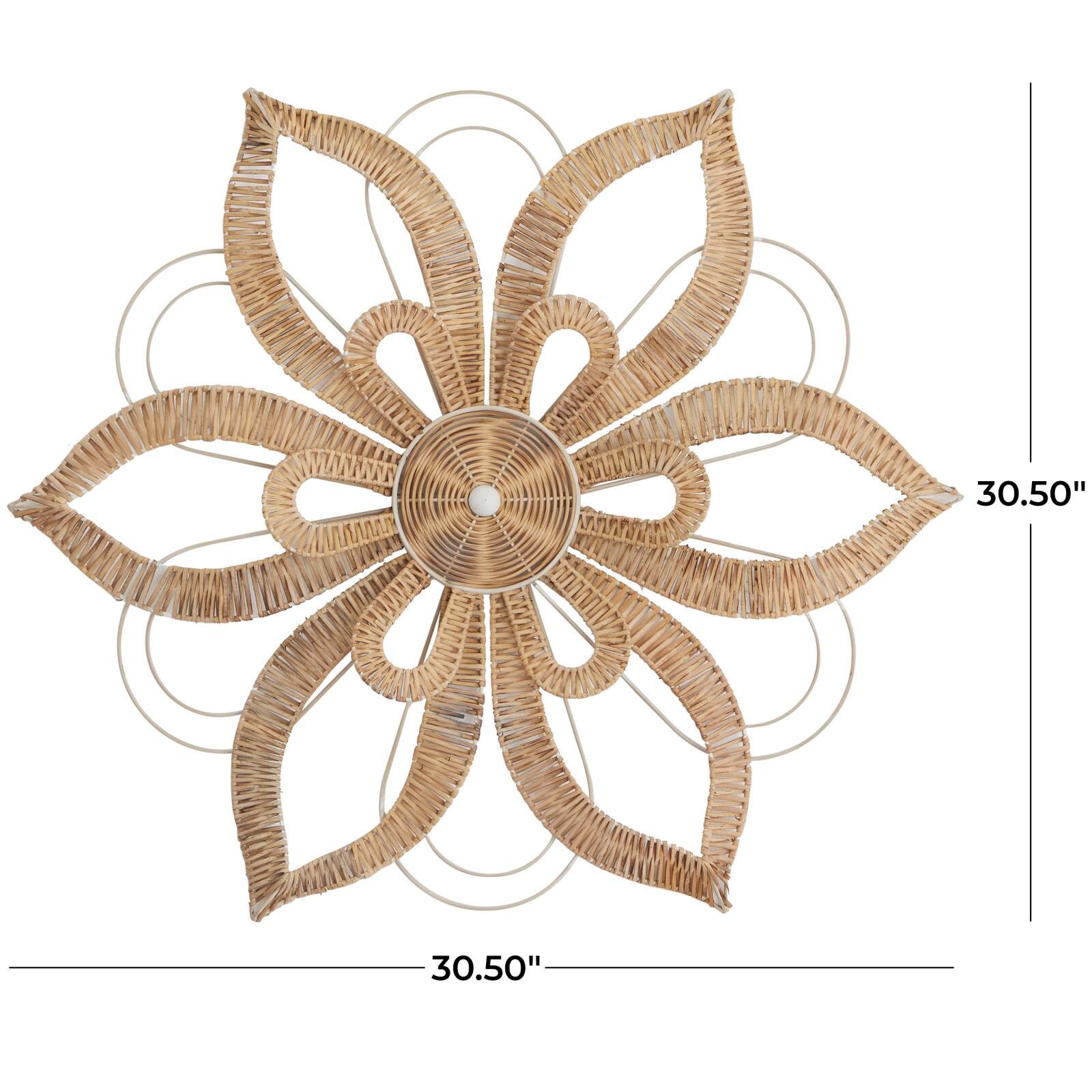 Brown Rattan Daisy Floral Wall Decor with Metal Wire 31&#x22; x 2&#x22; x 31&#x22;