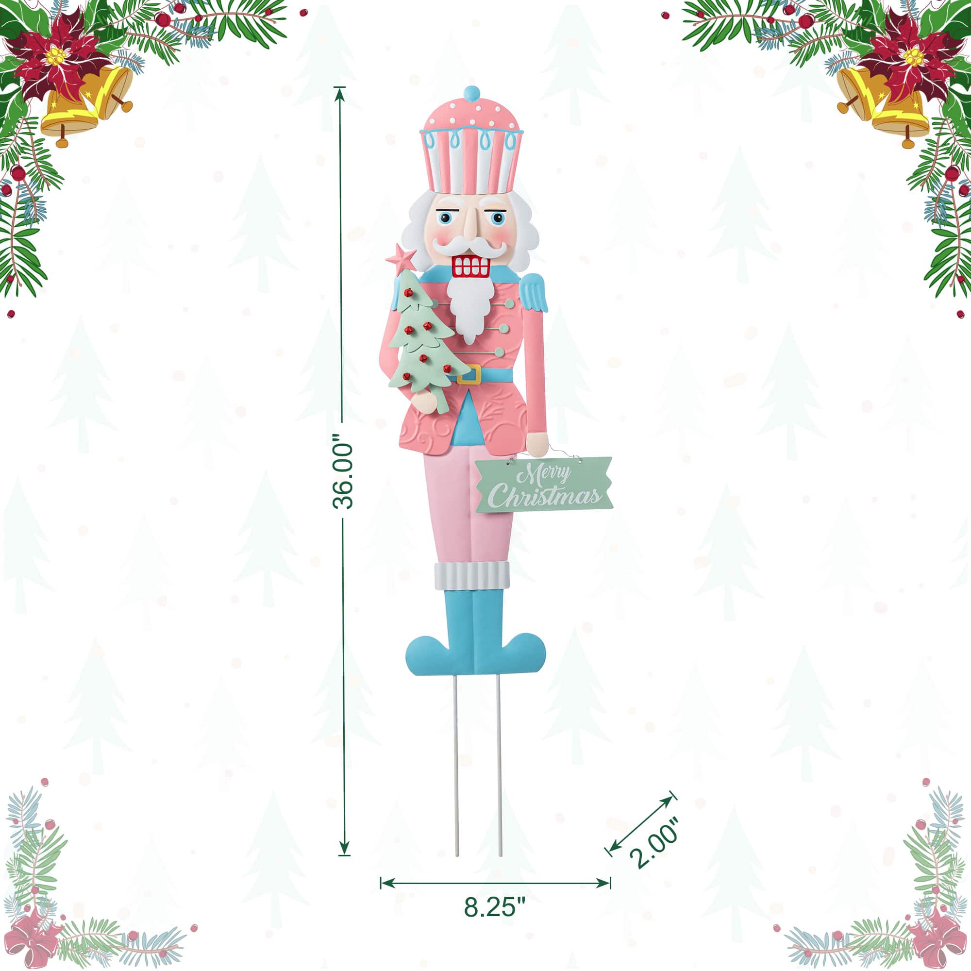 Glitzhome&#xAE; 36&#x22; Metal Christmas Pink Nutcracker Yard Stake