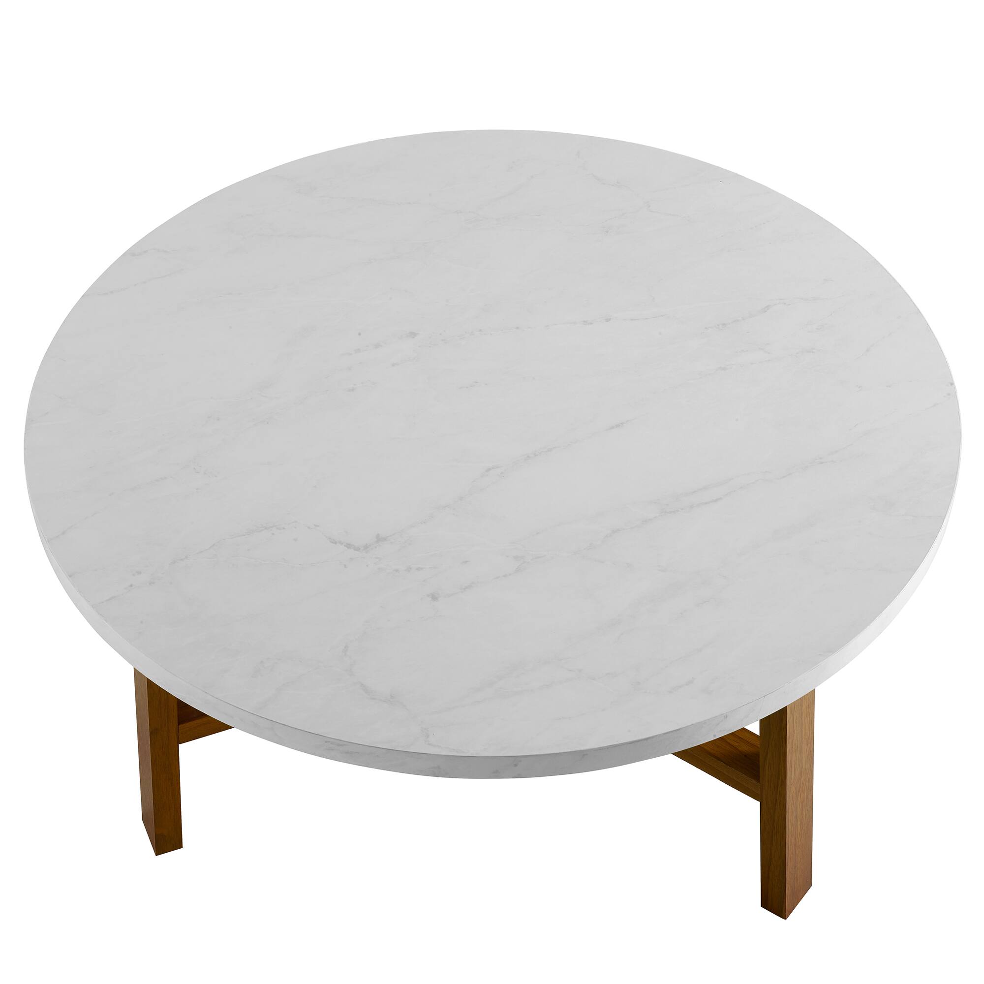 Faux White Marble &#x26; Acorn Mid-Century Modern Round Coffee Table
