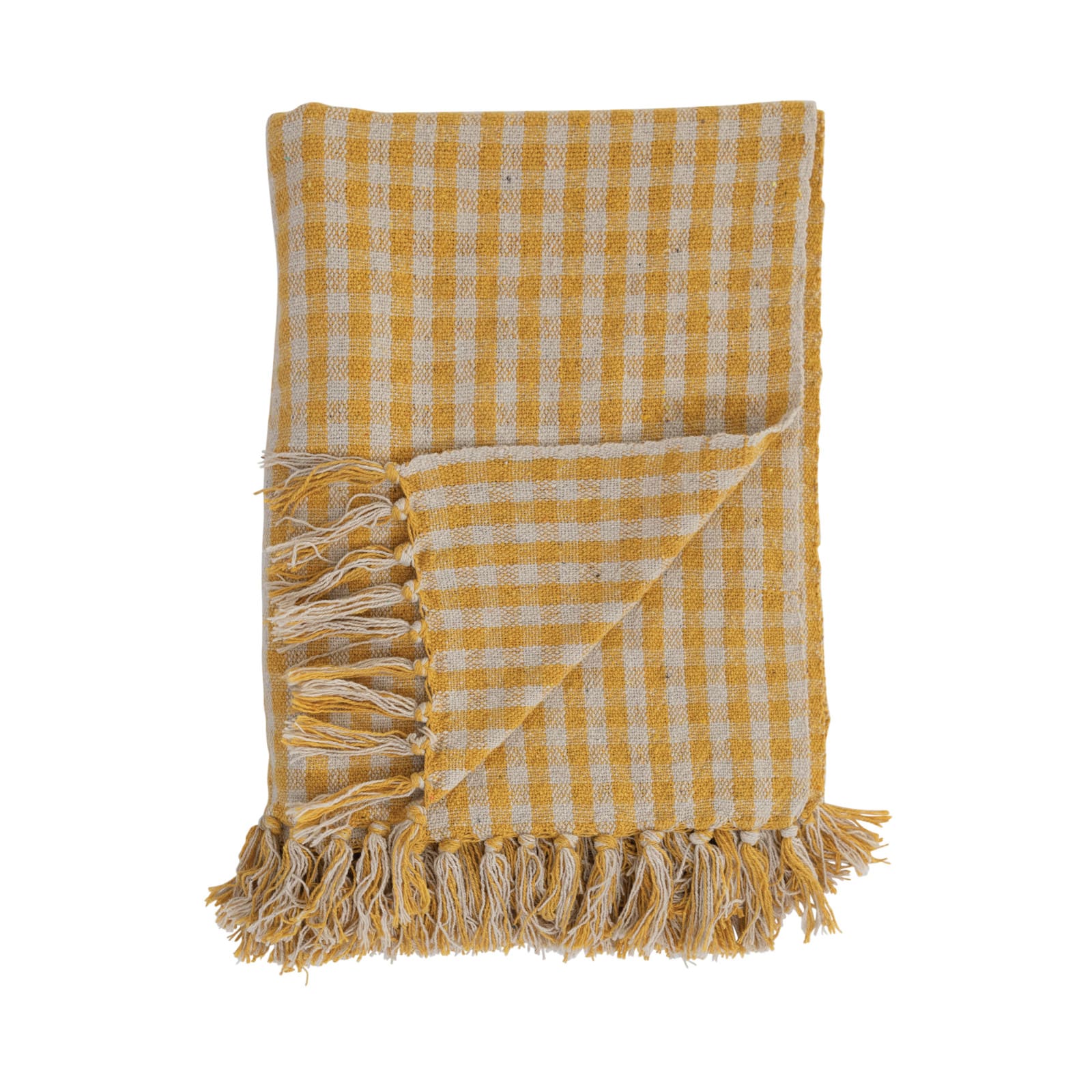 Hello Honey® Gingham Woven Recycled Cotton Blend Throw Blanket with Fringe