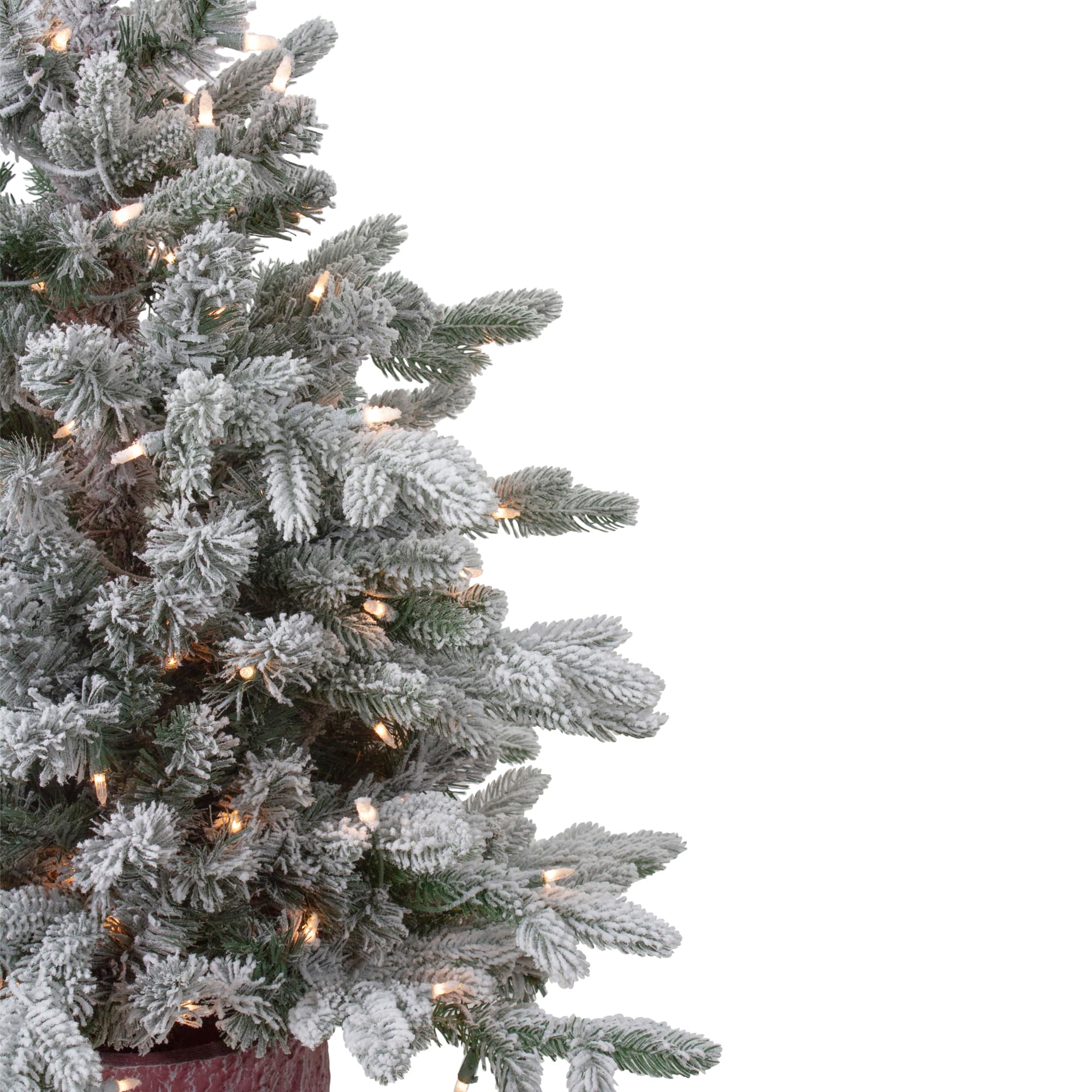 4ft. Pre-Lit Flocked Saratoga Spruce Artificial Christmas Tree in Decorative Pot, Clear Lights