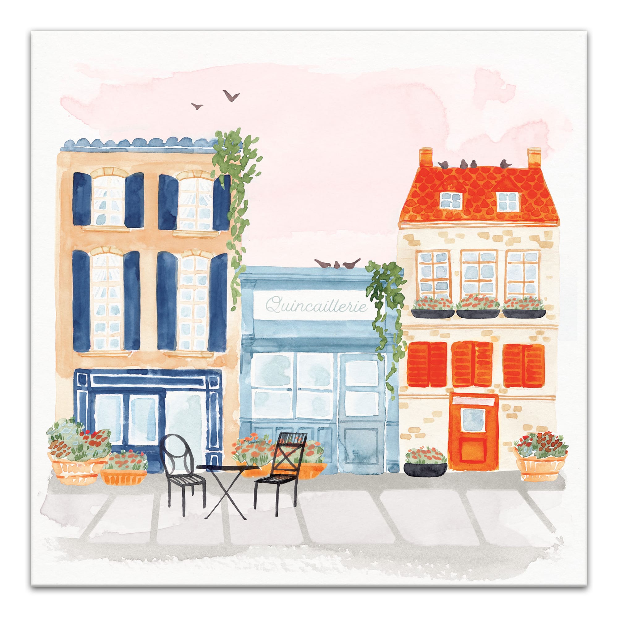 Watercolor French Shops Canvas Wall Art