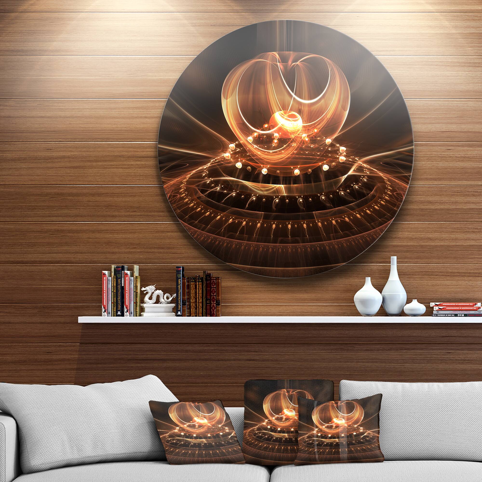 Designart - Fractal Brown Dom&#x27; Ultra Glossy Oversized Abstract Metal Art