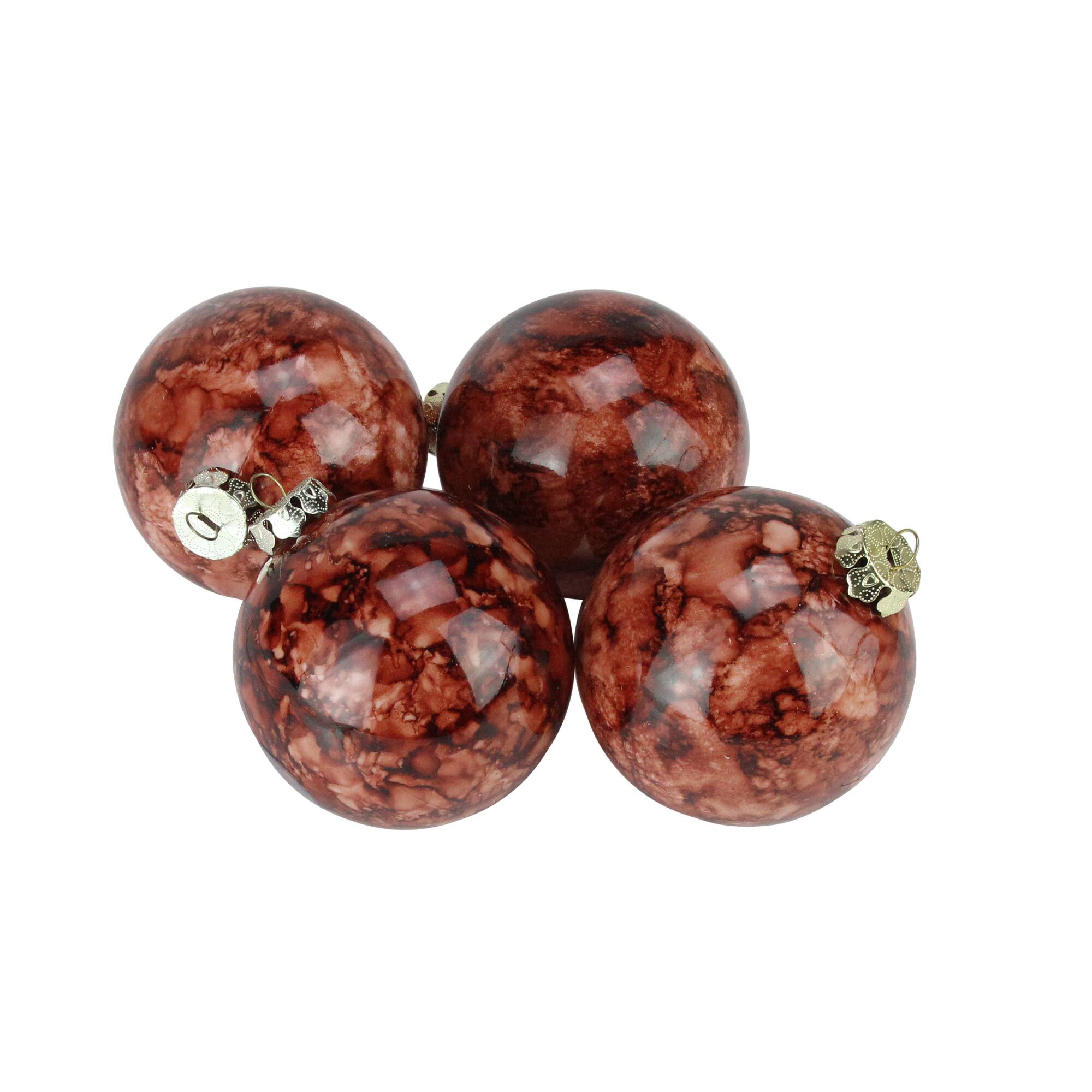 4ct Marbled Sienna Brown Shatterproof Ball Ornaments