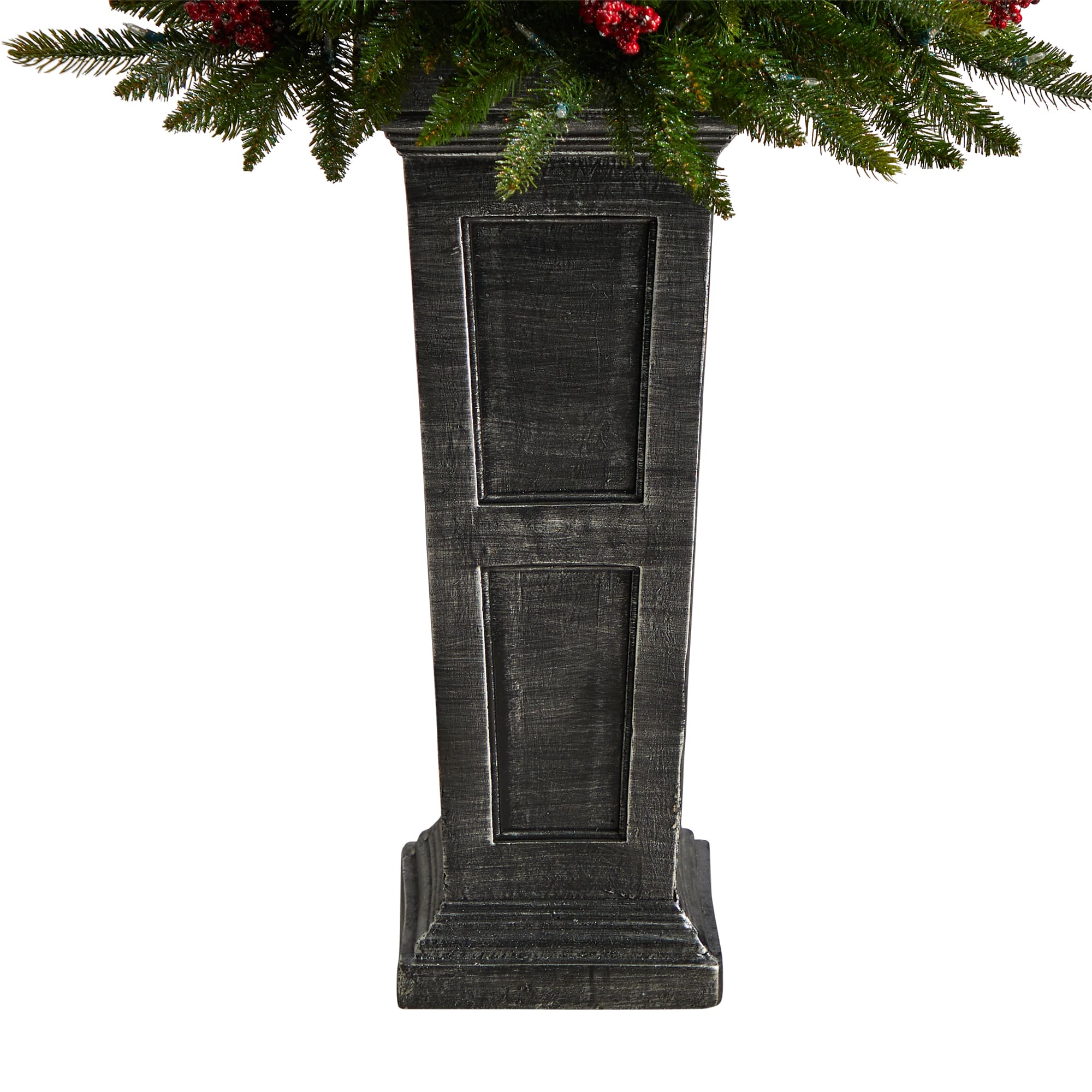 4ft. Pre-Lit Glittered Artificial Christmas Plant on Pedestal, Multicolor LED Lights