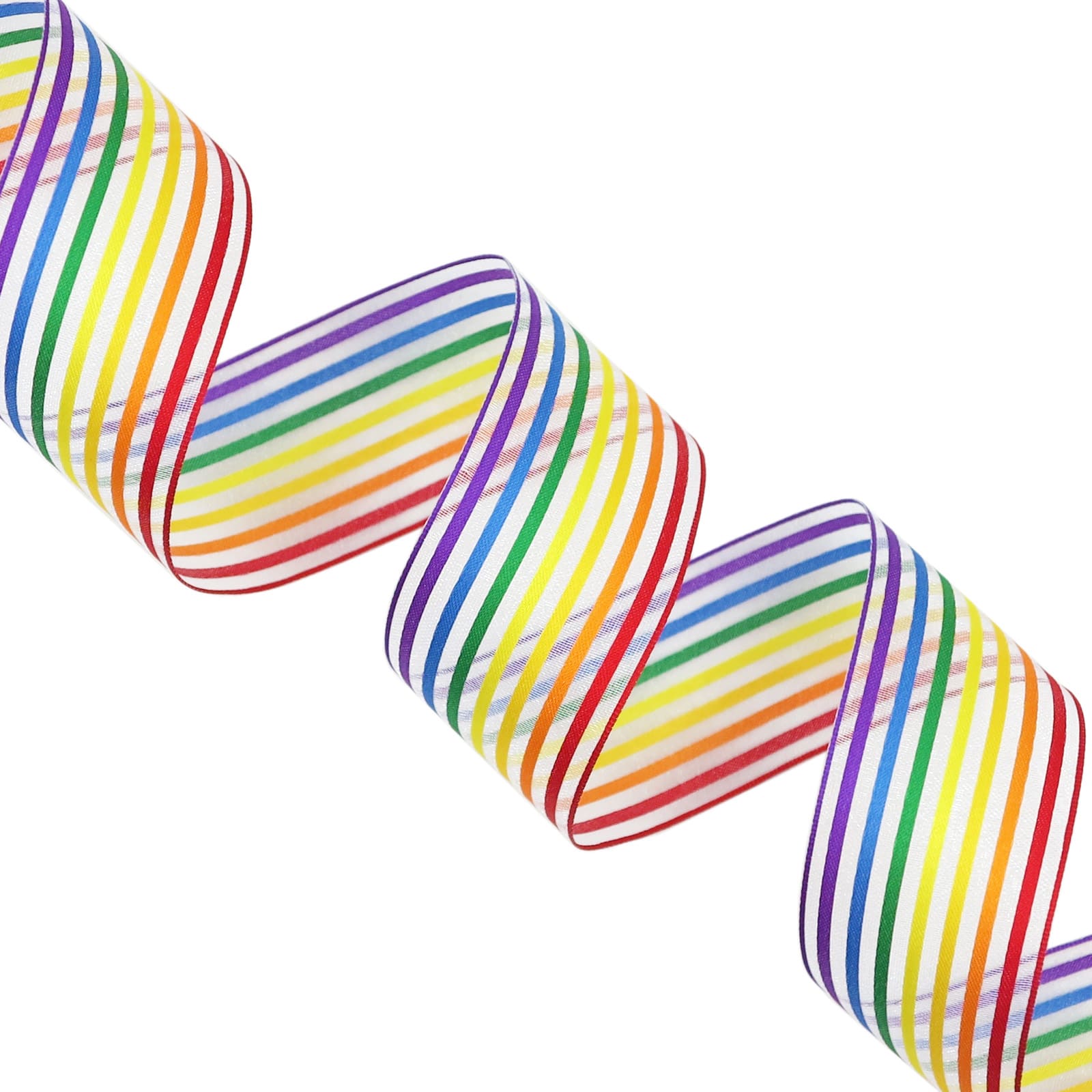 12 Pack: 1.5" x 3yd. Sheer Wired Rainbow Striped Ribbon by Celebrate It™ 360°™