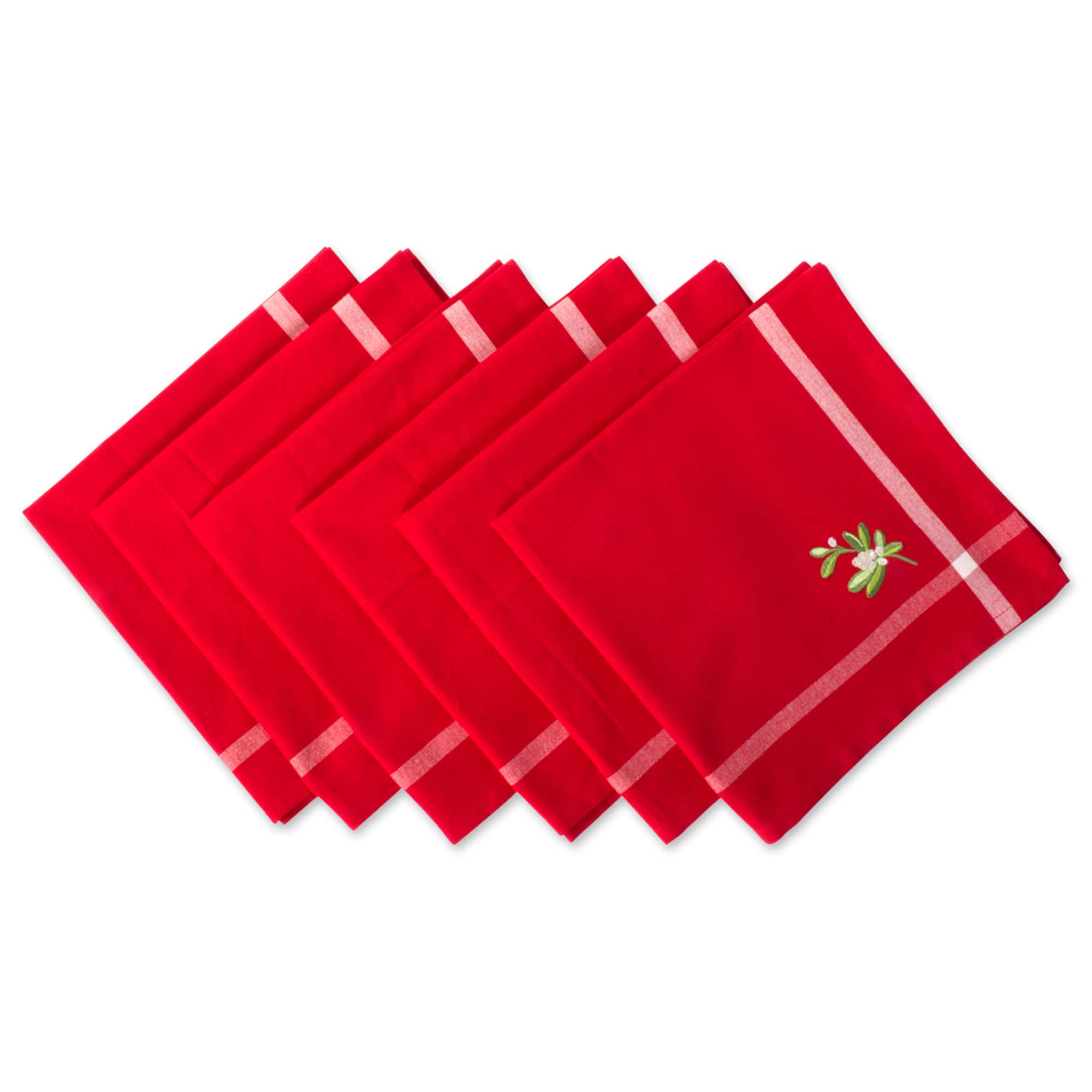 DII&#xAE; Red Embroidered Mistletoe Corner with Border Napkins, 6ct.
