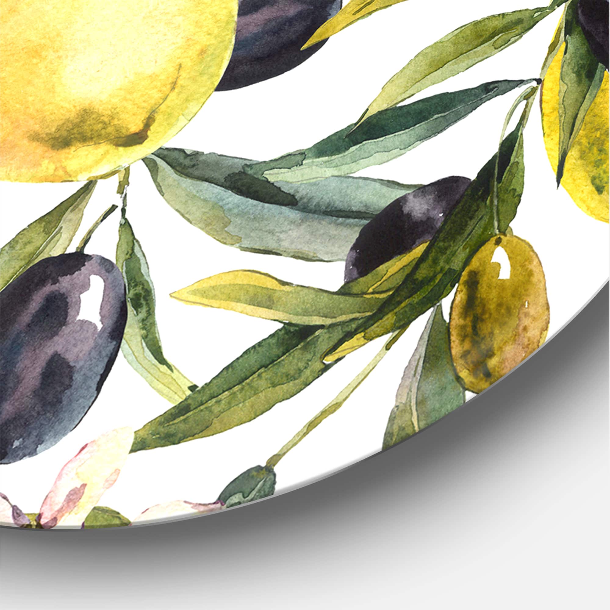 Designart - Lemon and Olive Branches I - Tropical Metal Circle Wall Art