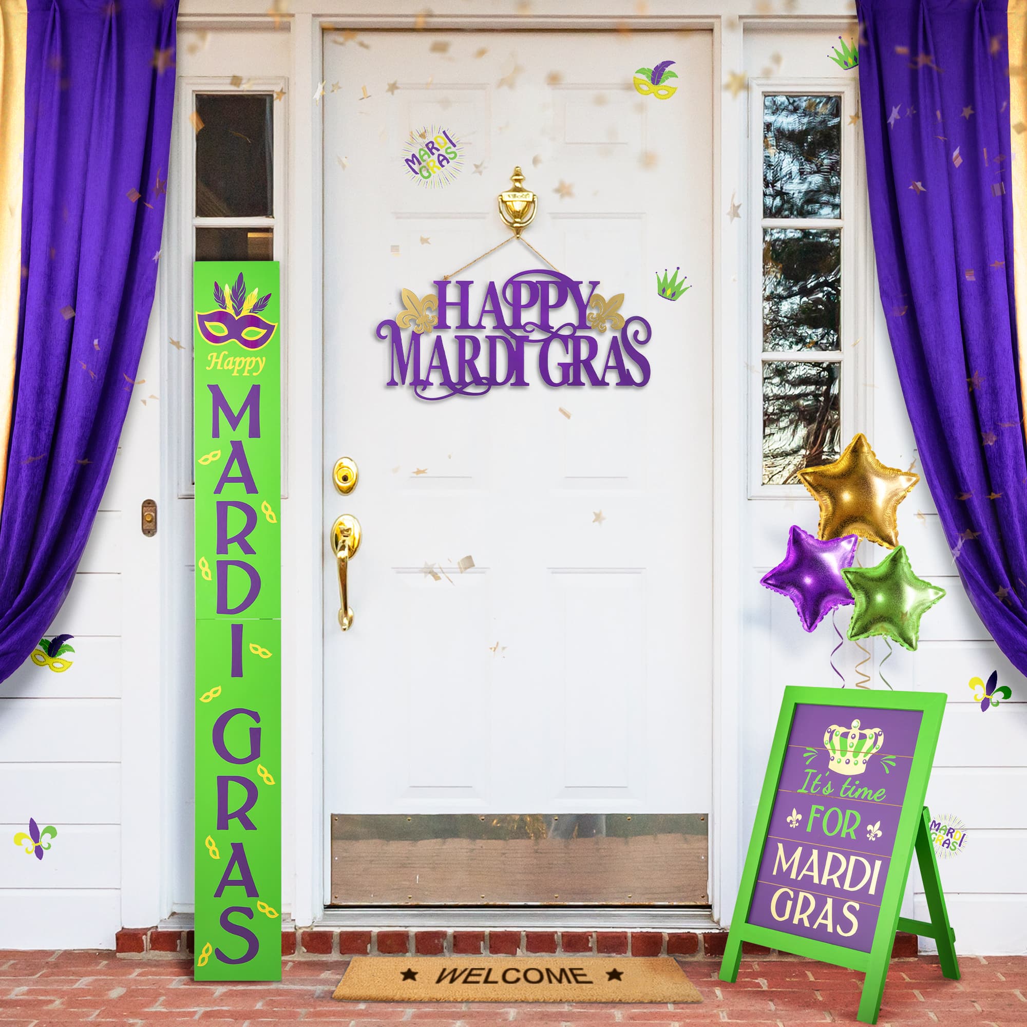 Glitzhome&#xAE; 60&#x22; Mardi Gras Wooden Porch Sign