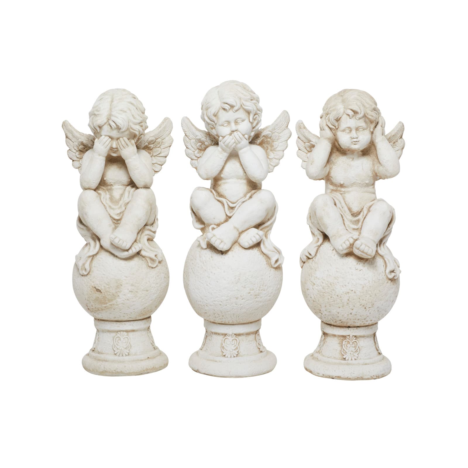 29" White Stone French Country Angel Garden Sculpture Set