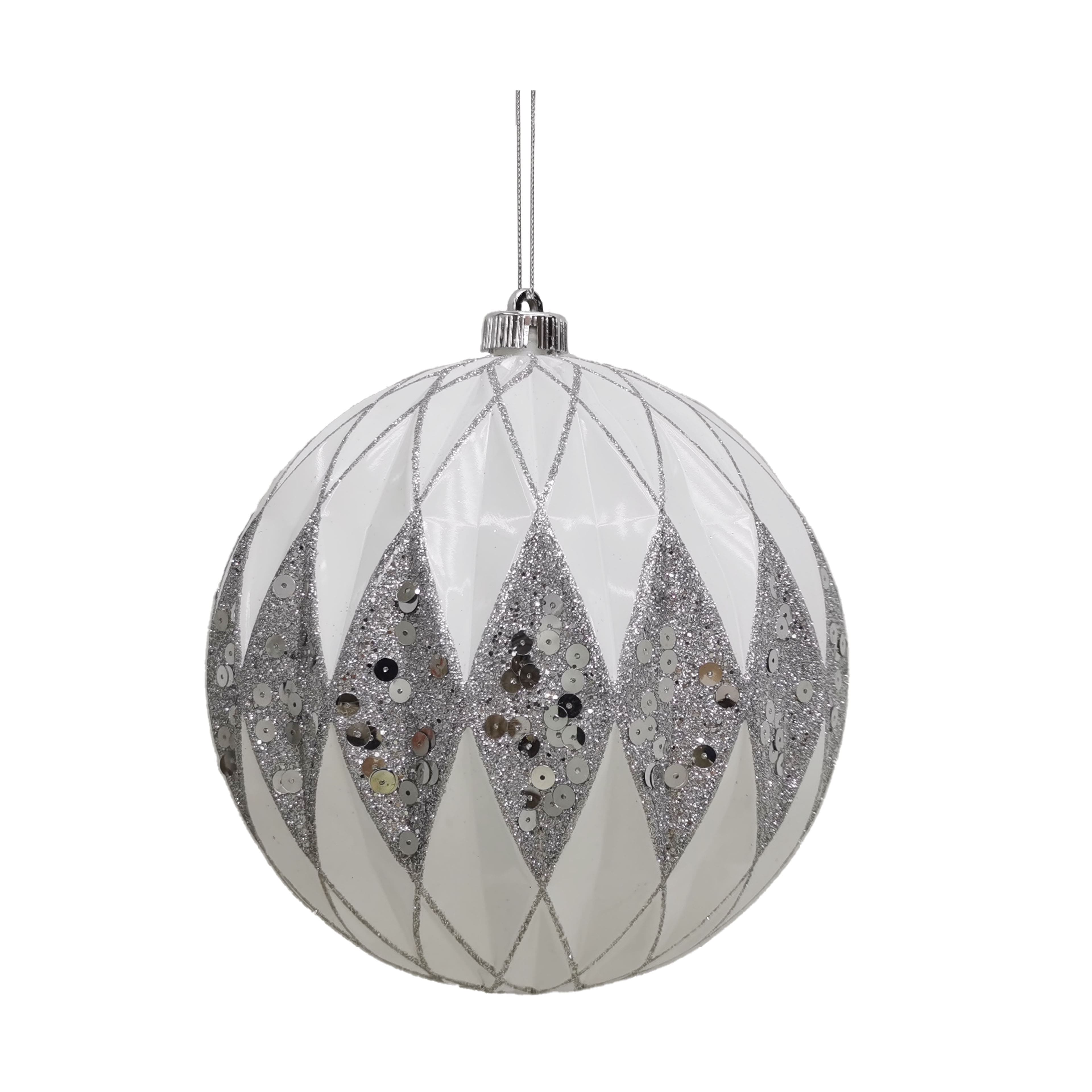 8.5&#x22; White &#x26; Silver Glitter Diamond Ball Ornament by Ashland&#xAE;