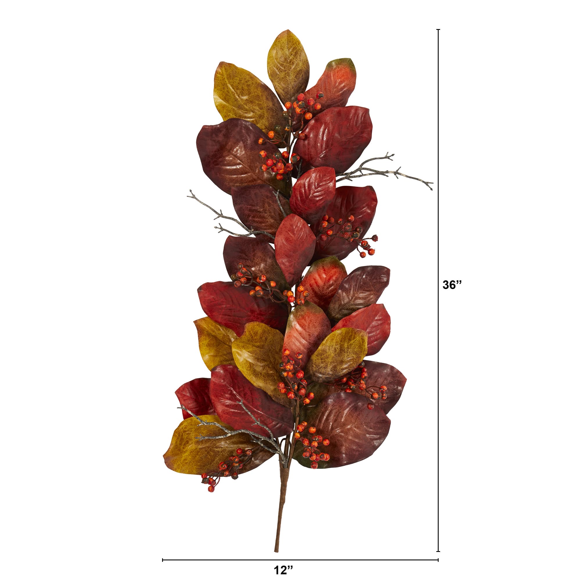 36" Autumn Magnolia Leaf with Berries Teardrop Swag