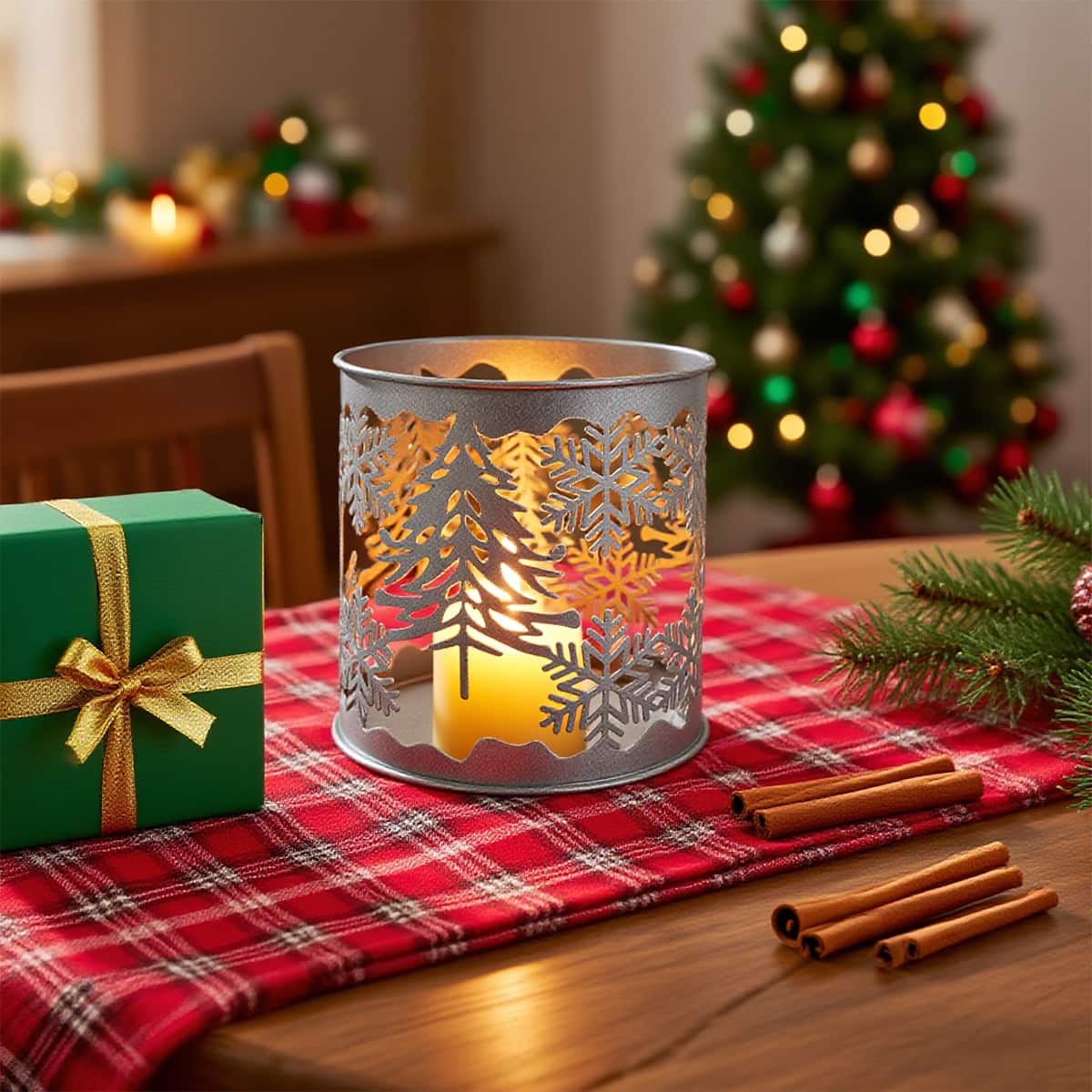 4.25&#x22; Silver Metal Trees &#x26; Snowflakes Candle Holder by Ashland&#xAE;