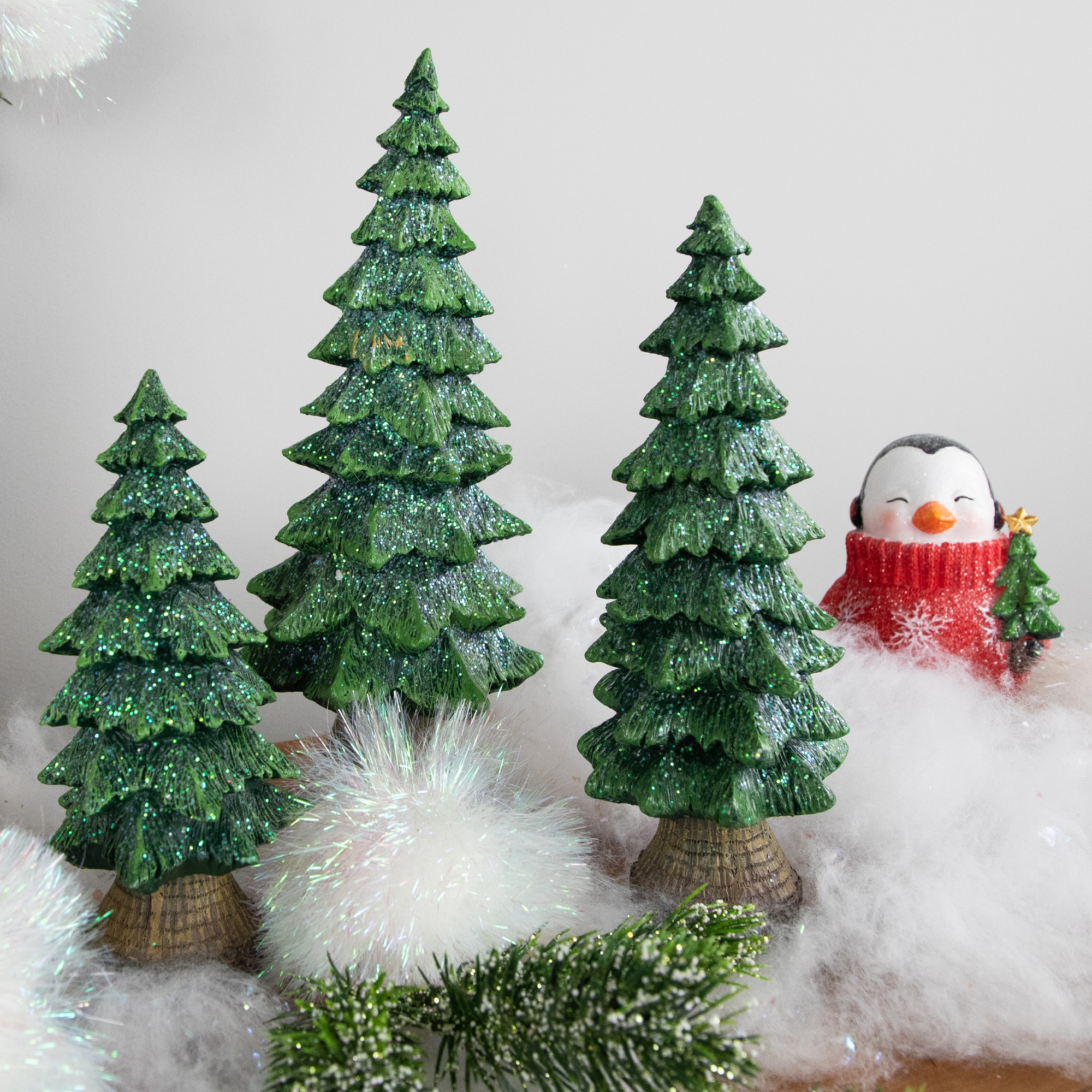 12&#x22; Green Glittered Tree with Brown Base Christmas Decoration