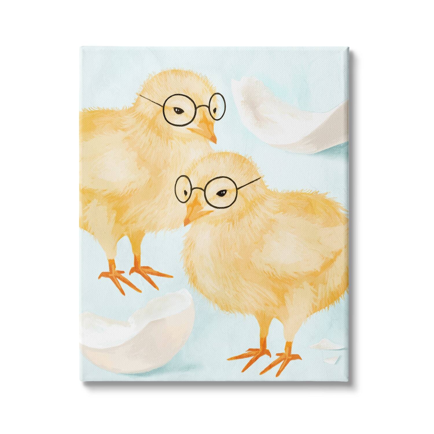 Stupell Industries Easter Chicks Hatched Eggs Yellow Birds Round Glasses Canvas Wall Art