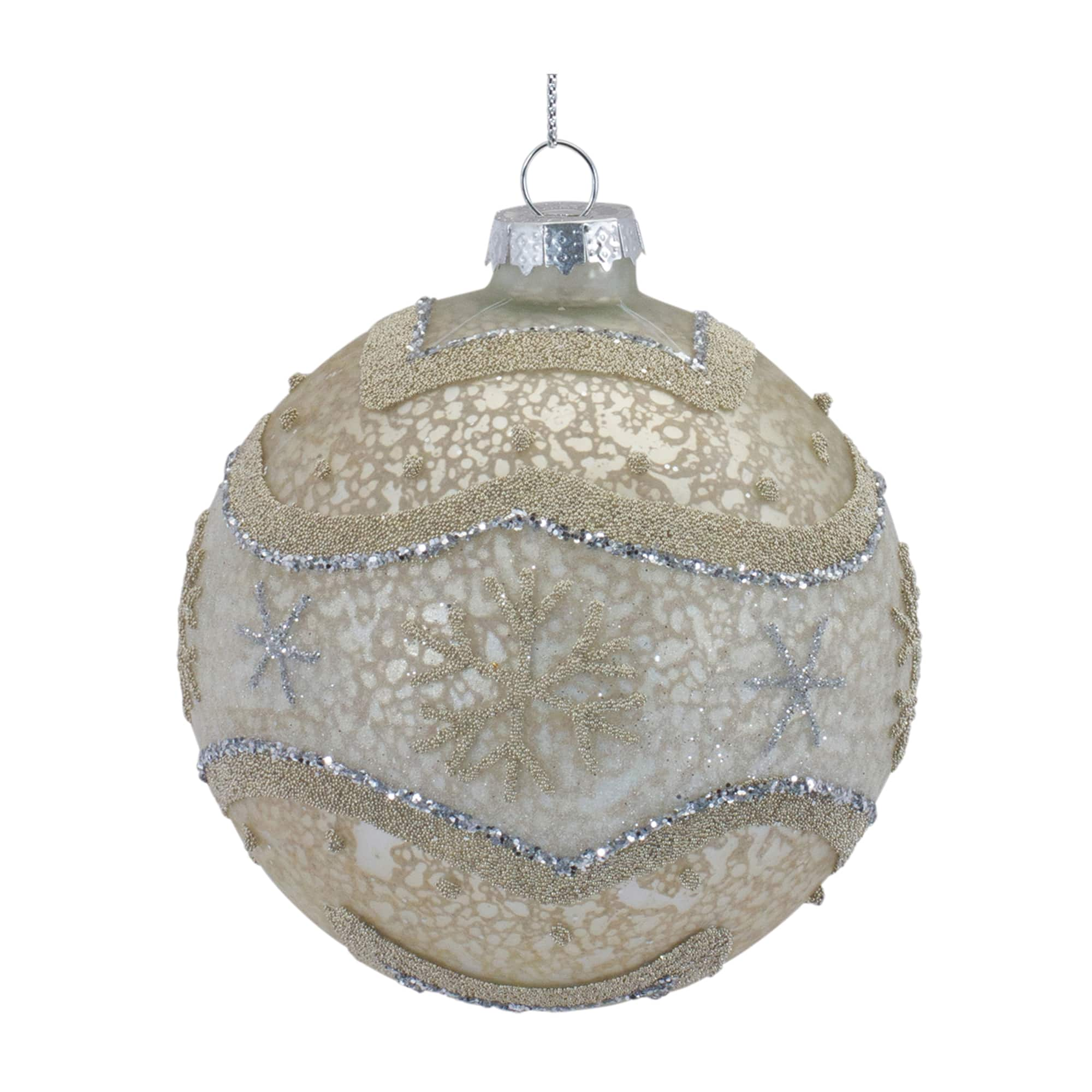 6ct. Shimmery Snowflake Mercury Glass Ball Ornaments