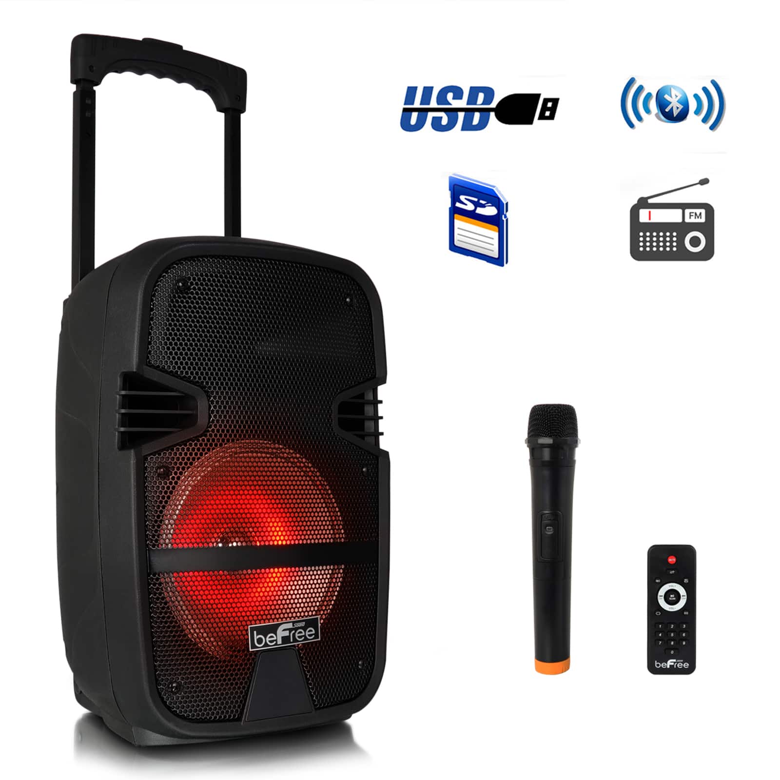 beFree Sound 8" 400 Watt Bluetooth Portable Party PA Speaker System With Illuminating Lights