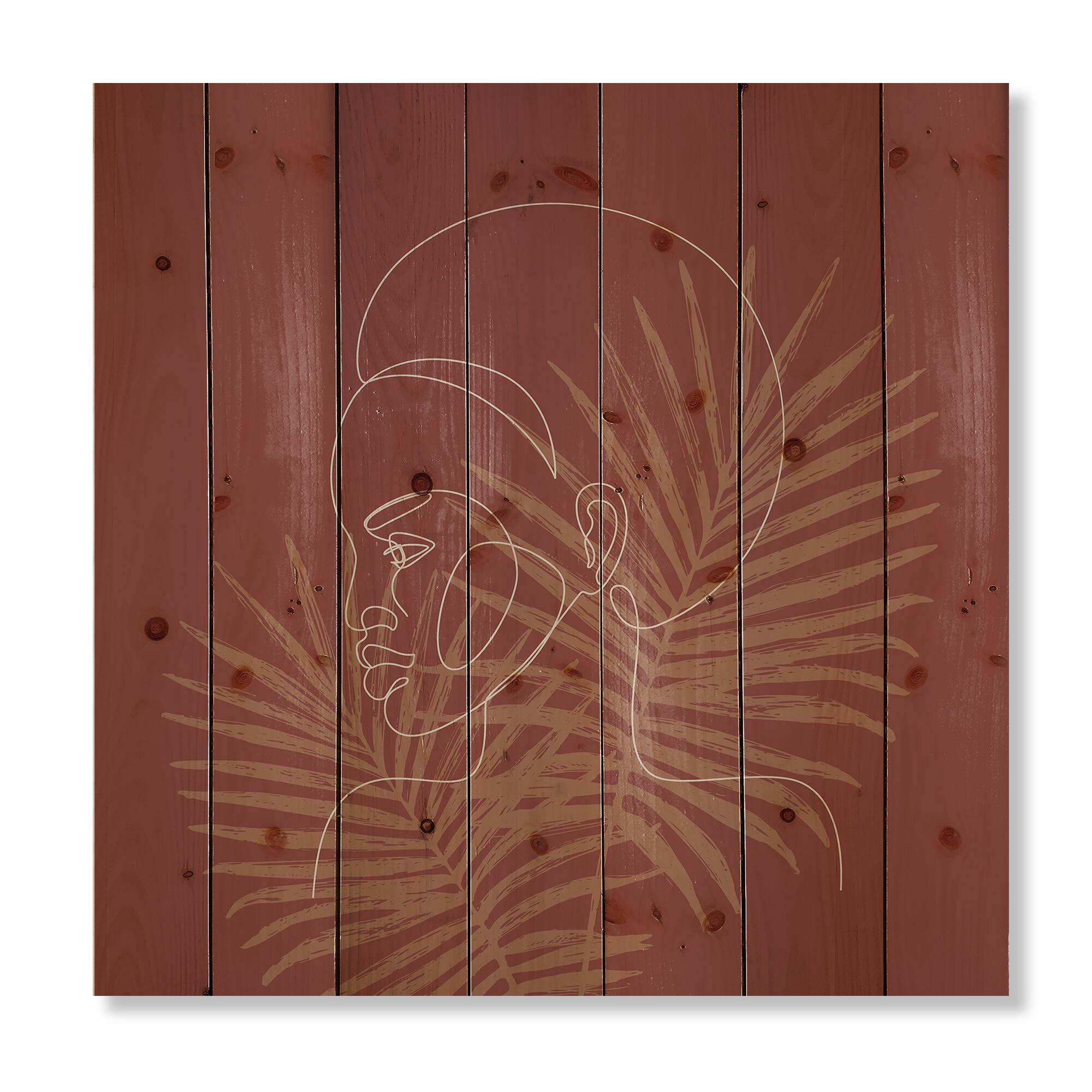 Designart - Sillhouette of Afro American Girl on Palm Leaves - Modern Print on Natural Pine Wood