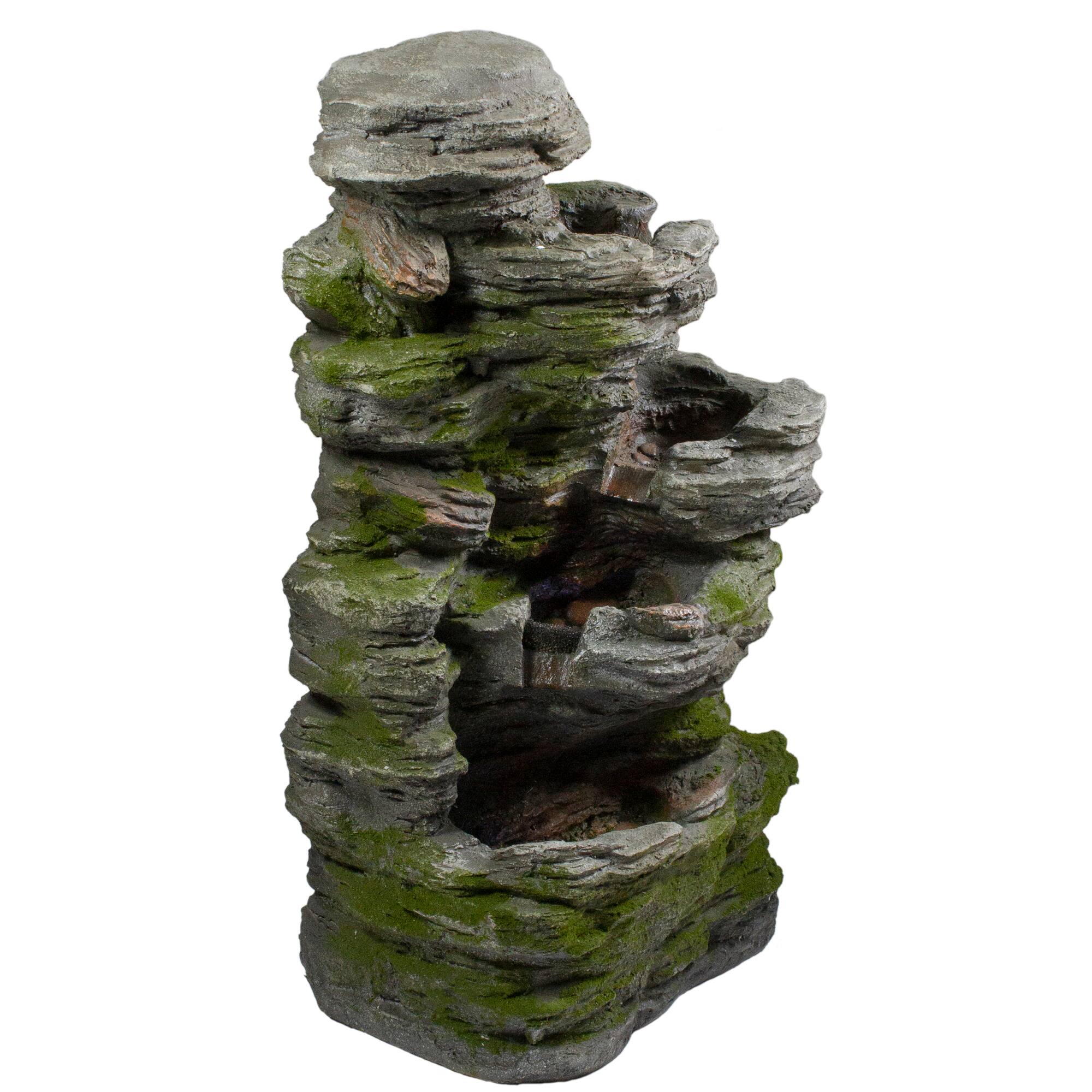 25&#x22; Gray LED 5-Tier Outdoor Garden Water Fountain