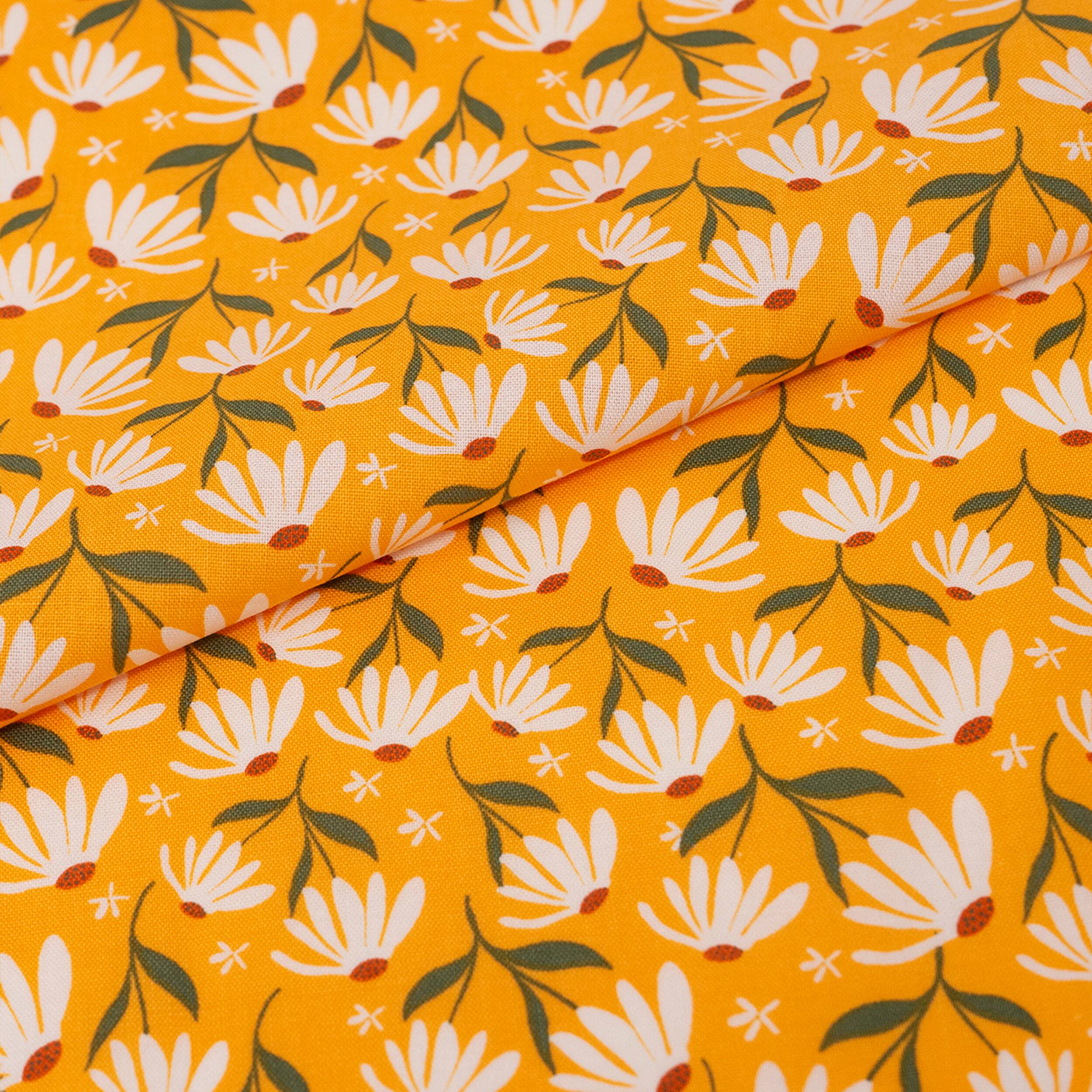 SINGER Coneflowers on Orange Cotton Fabric