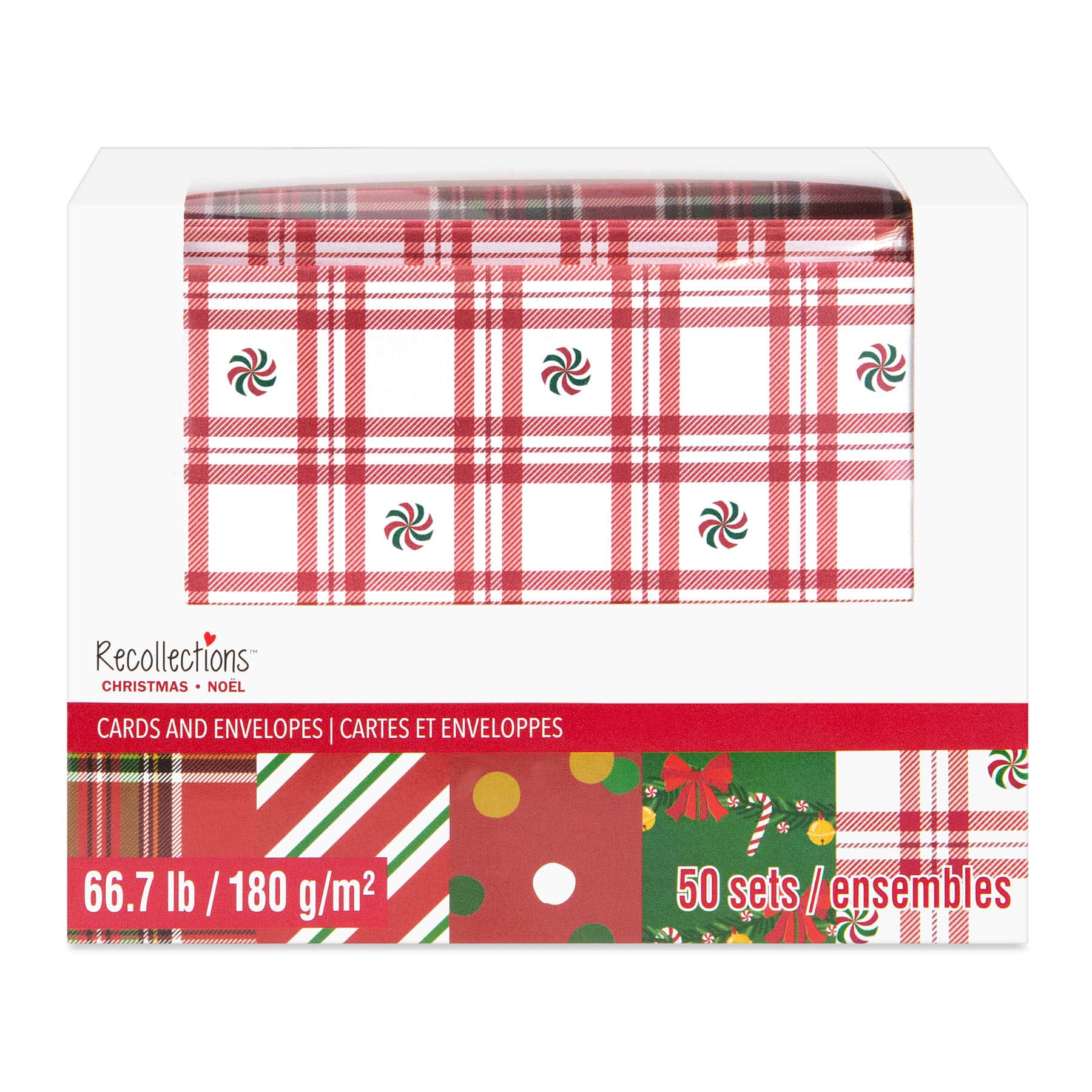 Peppermint Plaid Christmas Cards &#x26; Envelopes, 50ct. by Recollections&#x2122;