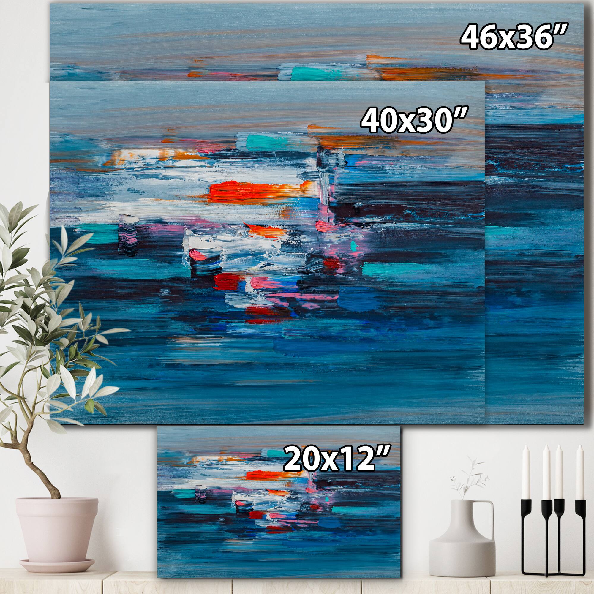 Designart - Waves Of Red On A Dark Blue Ocean - Modern Canvas Wall Art Print