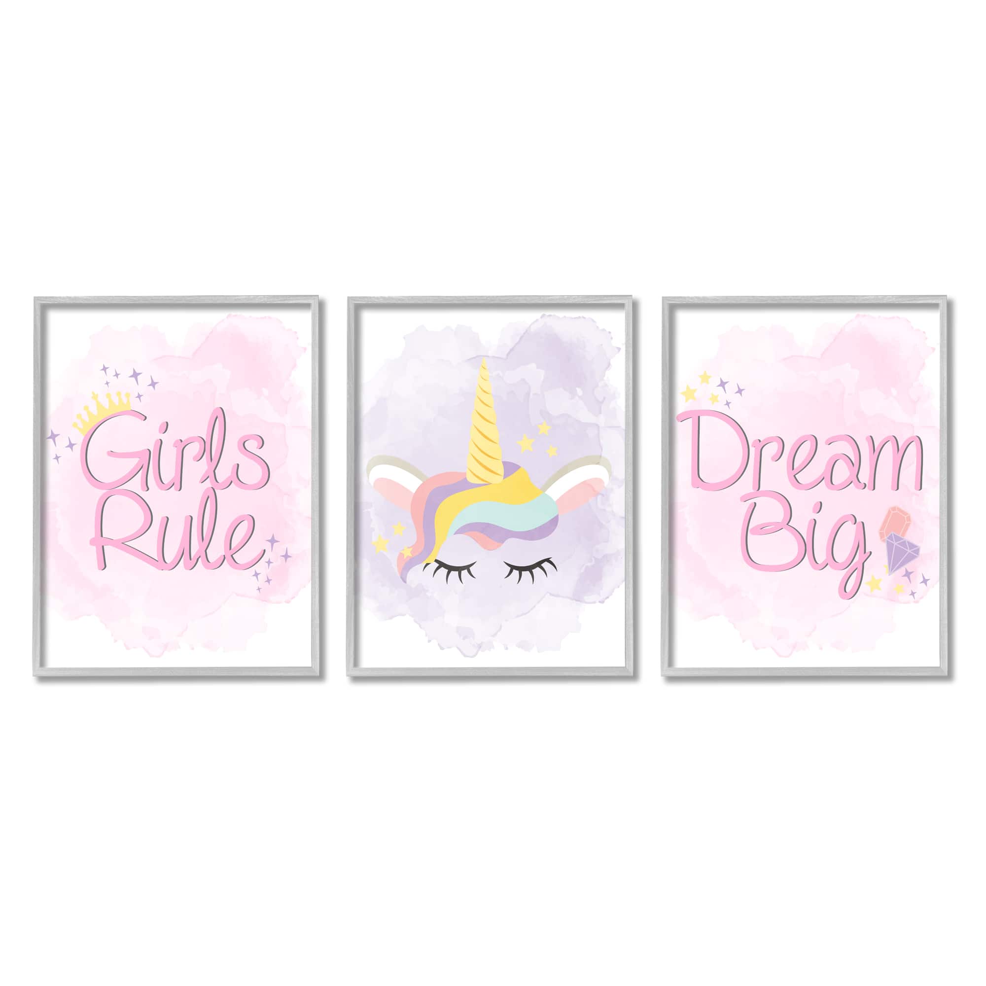 Stupell Industries Girls Rule Dream Big Star Crown Unicorn Framed Wall Art