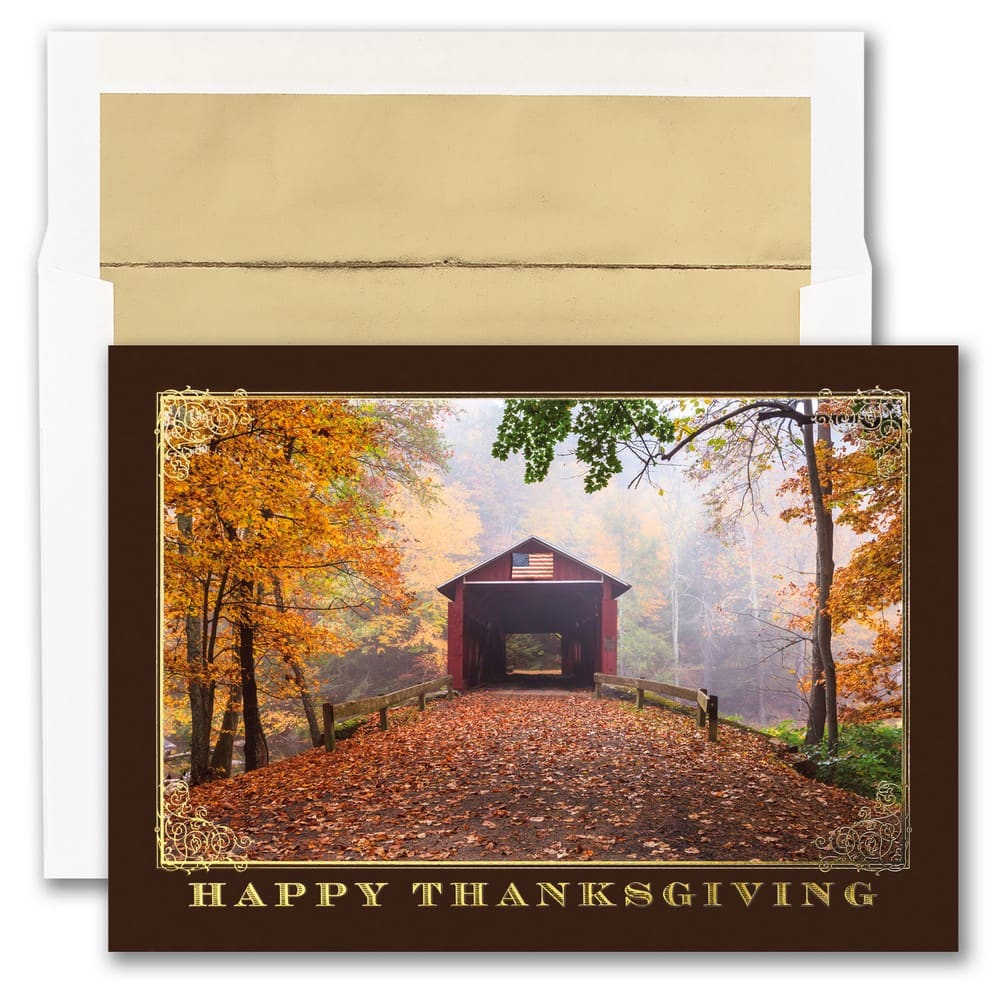 JAM Paper Blank Covered Bridge Thanksgiving Thank You Cards & Envelopes Set, 25ct.