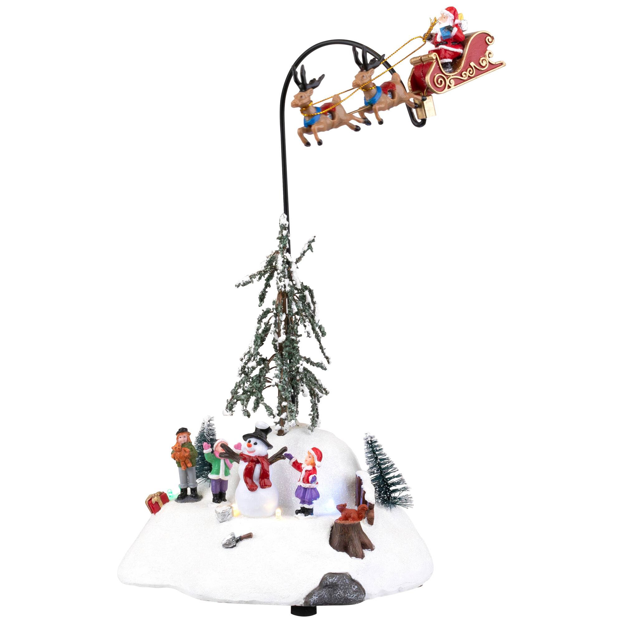 LED Lighted and Musical Flying Santa Animated Christmas Village Display - 13.5"