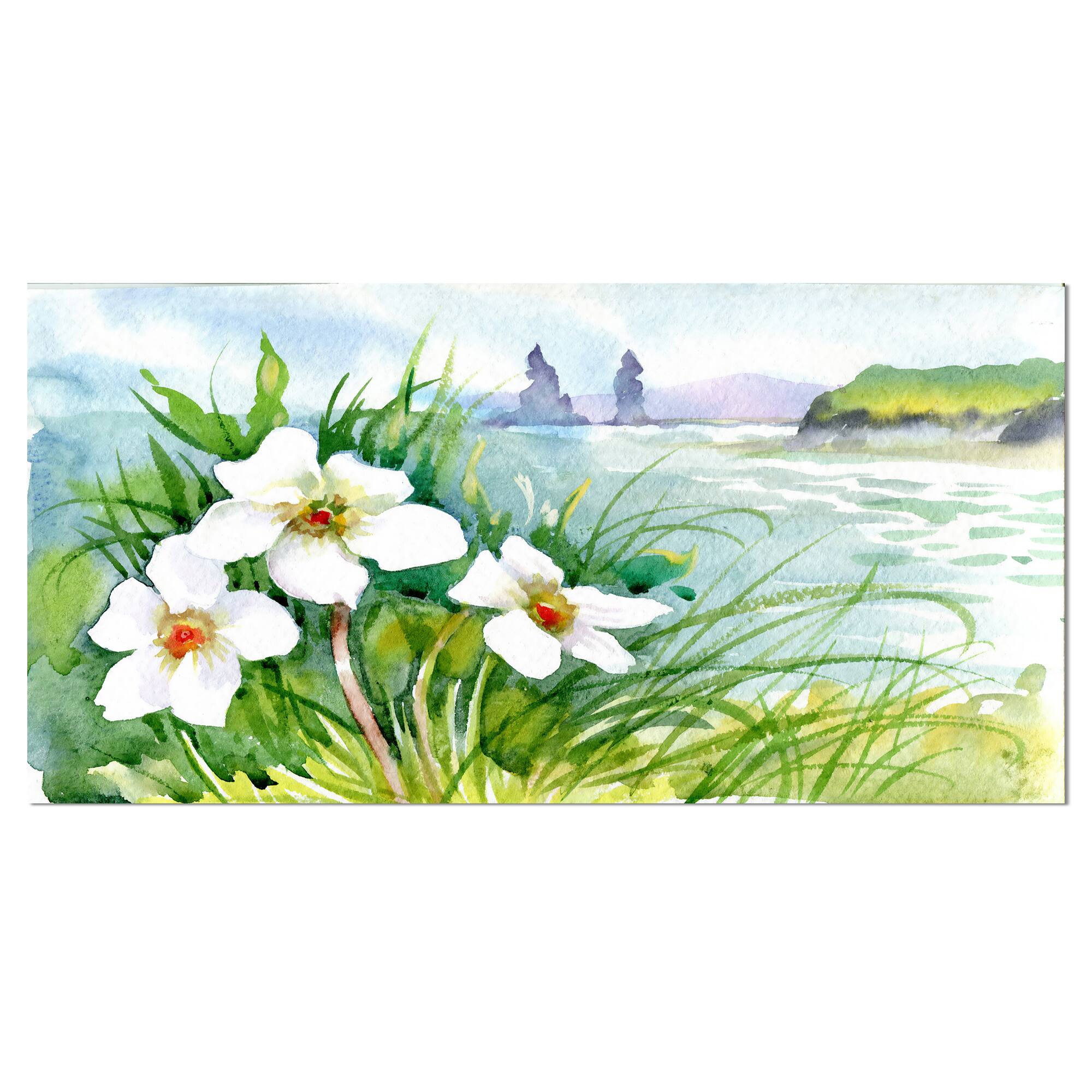 Designart - Blooming Flowers on Summer River - Landscape Artwork Canvas