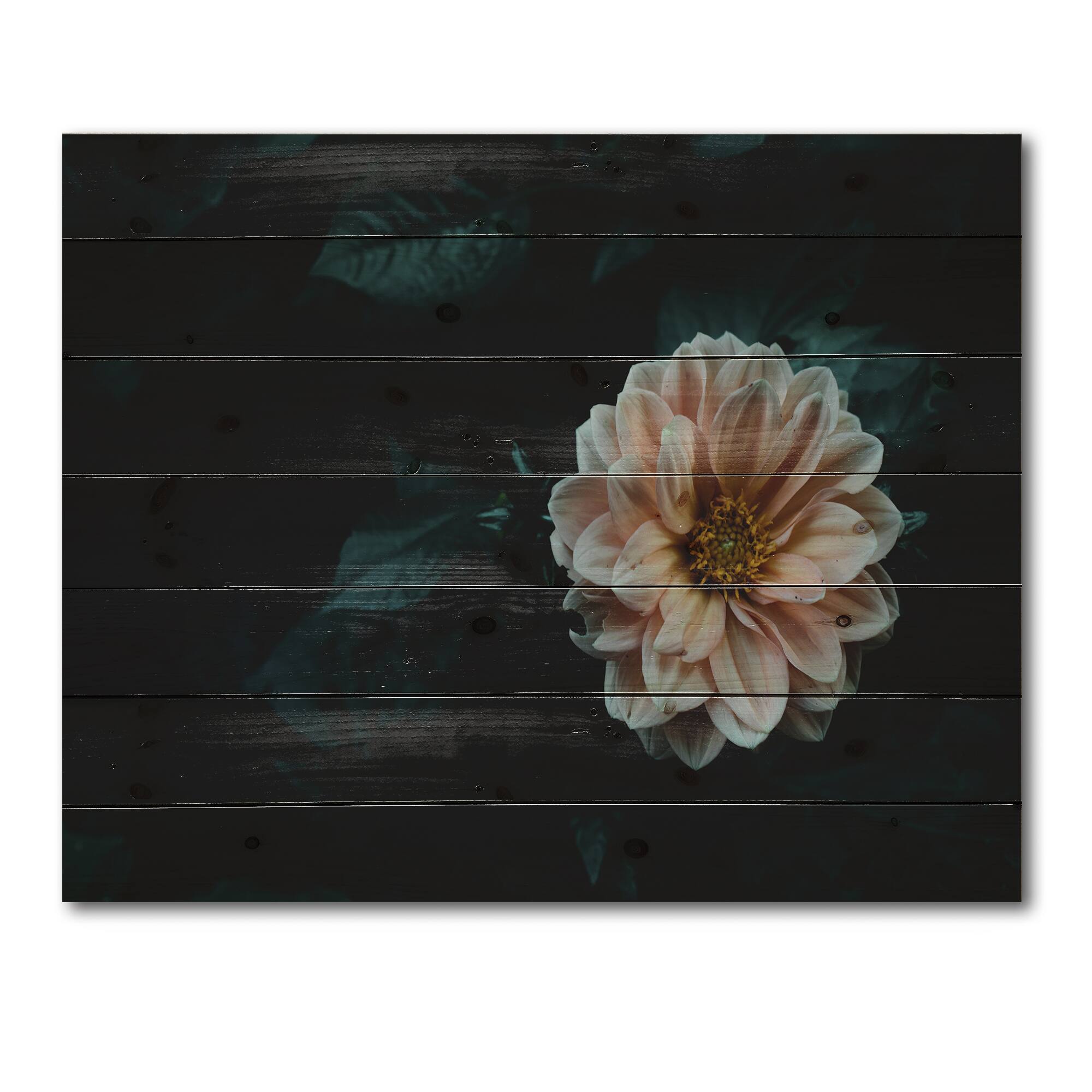Designart - Blooming Yellow Flower In Evening Garden - Traditional Print on Natural Pine Wood