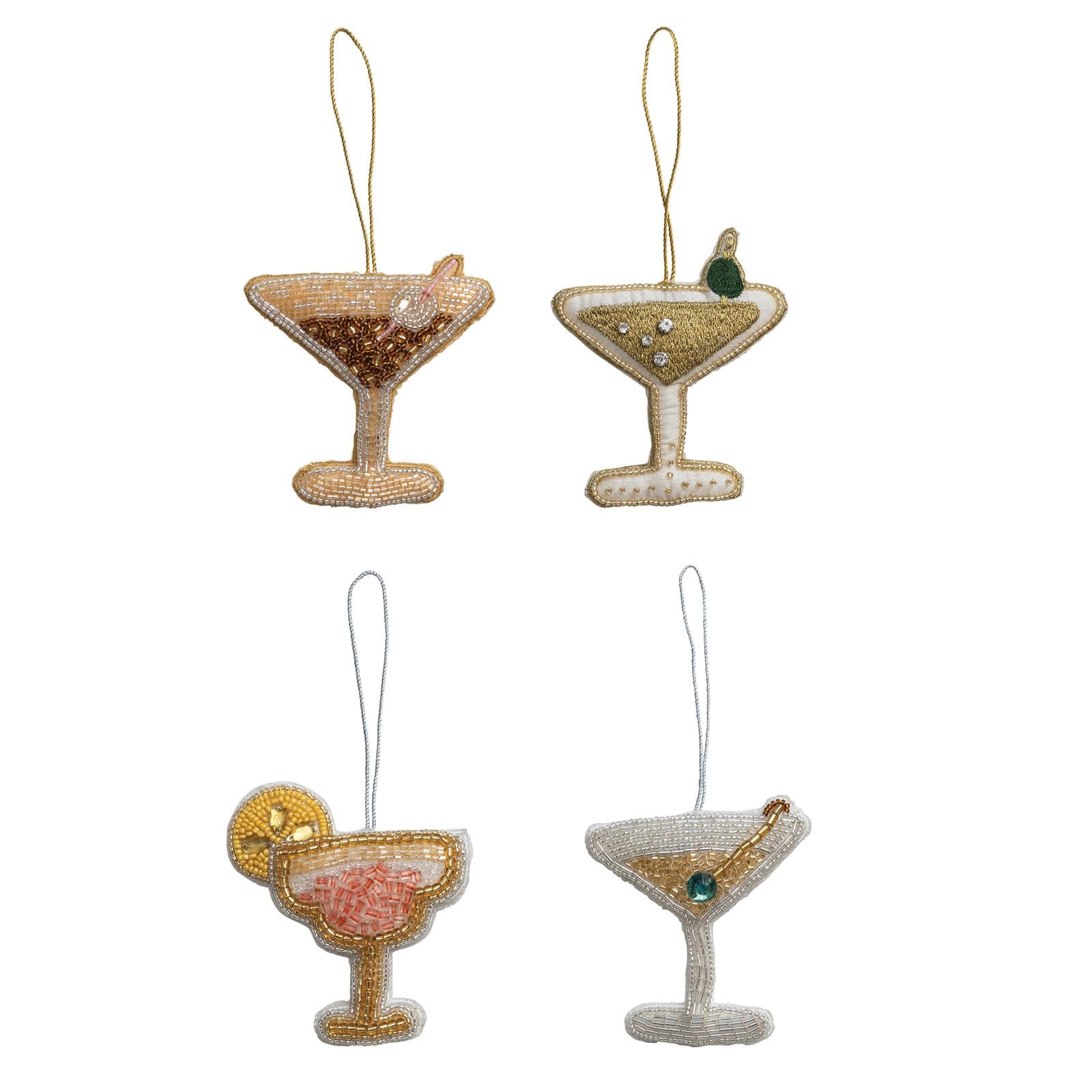 Hello Honey® 4 Pack 4.75" Beaded Fabric Cocktail Ornaments