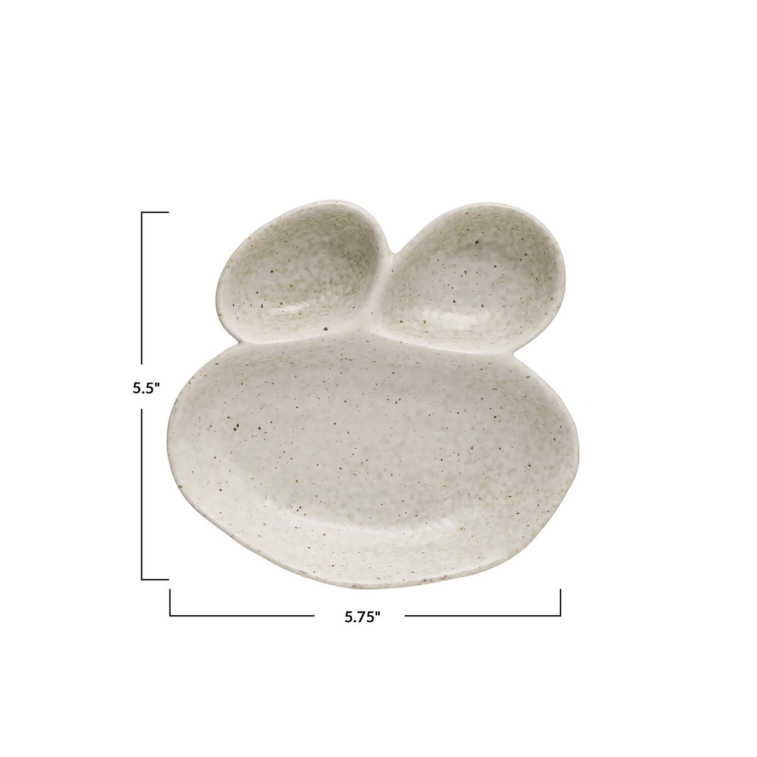 Hello Honey&#xAE; 5.75&#x22; Cream Reactive Glaze 3 Section Stoneware Dish