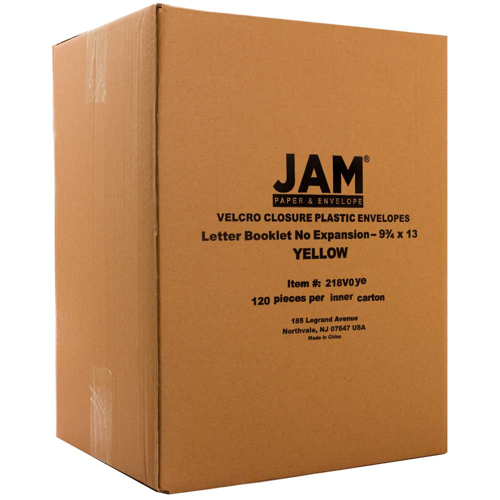 JAM Paper 9.5" x 12.5" Yellow Plastic Hook & Loop Closure Envelopes, 12ct.