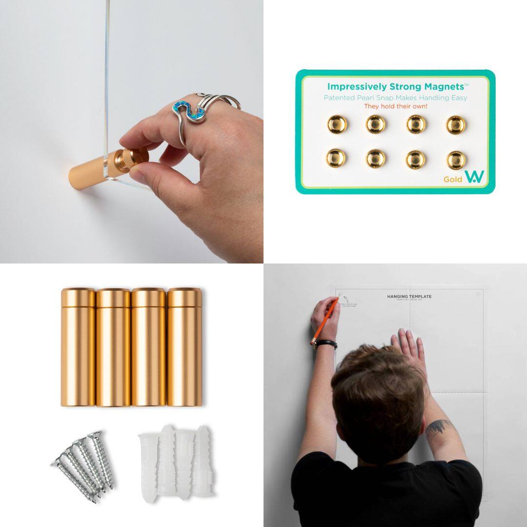 Wexel Art Single Panel Clear Acrylic Floating Wall Frame & Magnets with Gold Hardware