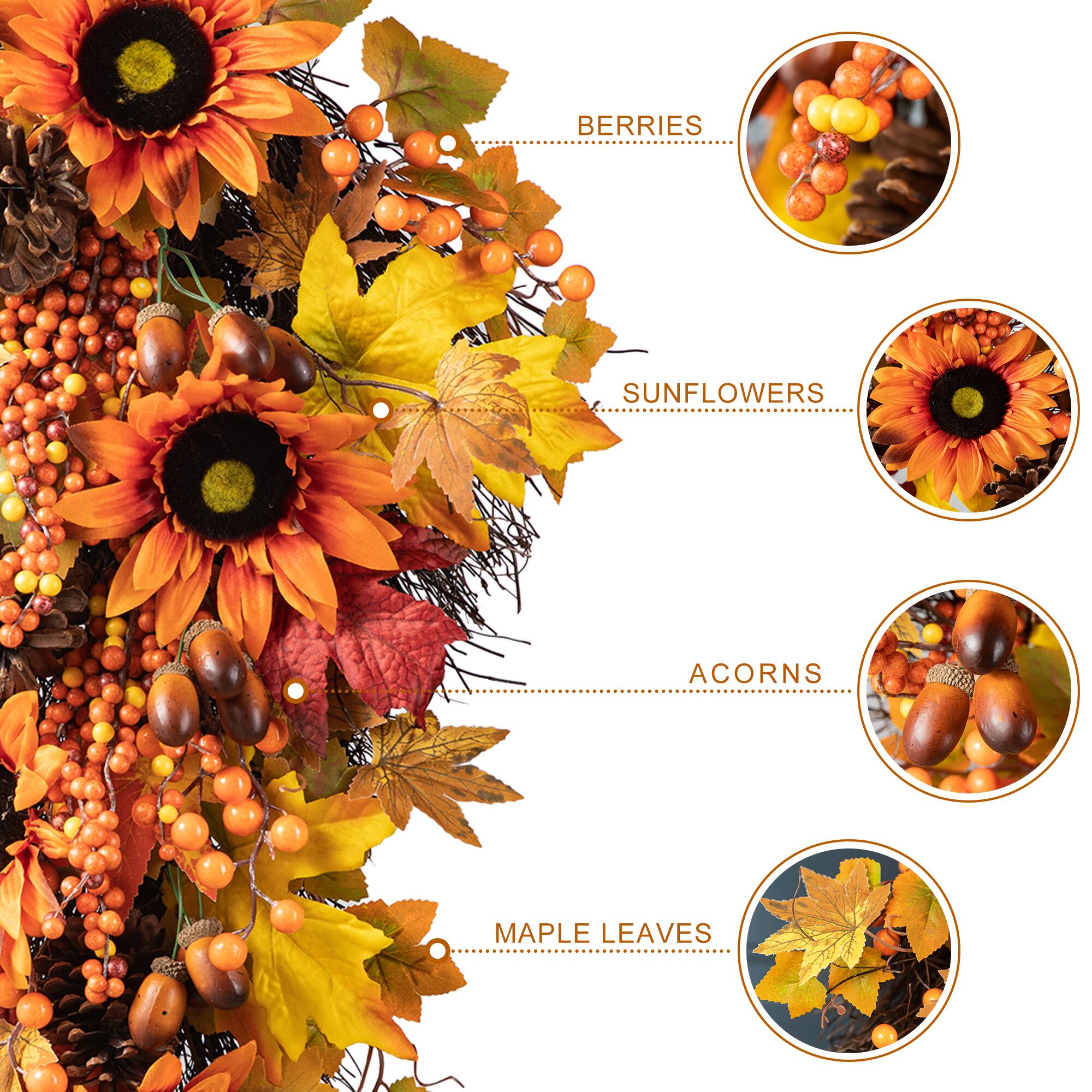 Glitzhome&#xAE; 27&#x22; Fall Sunflower, Maple Leaf &#x26; Berry Swag