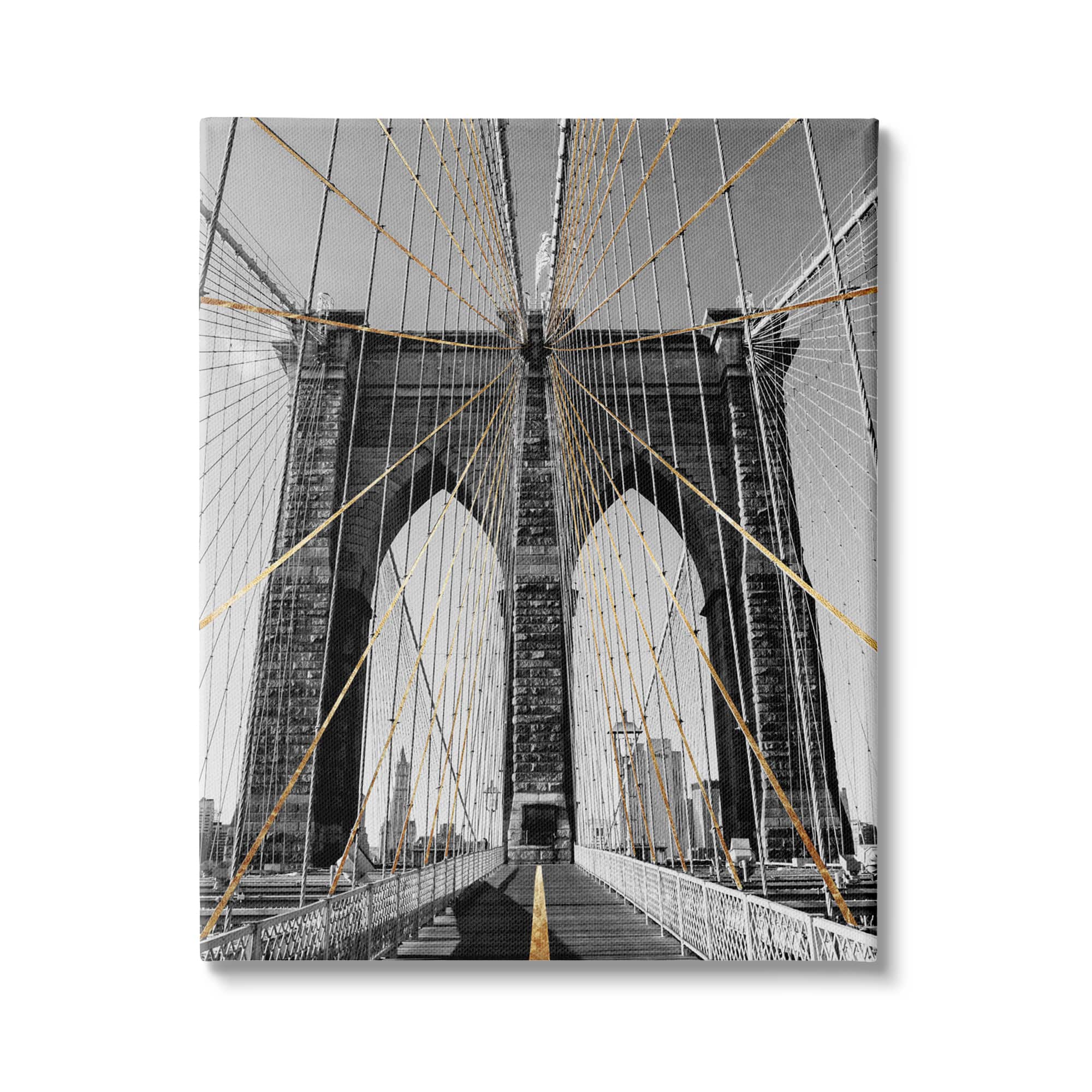 Stupell Industries Brooklyn Bridge Geometric Cable Architecture Design Urban Photography Canvas Wall Art