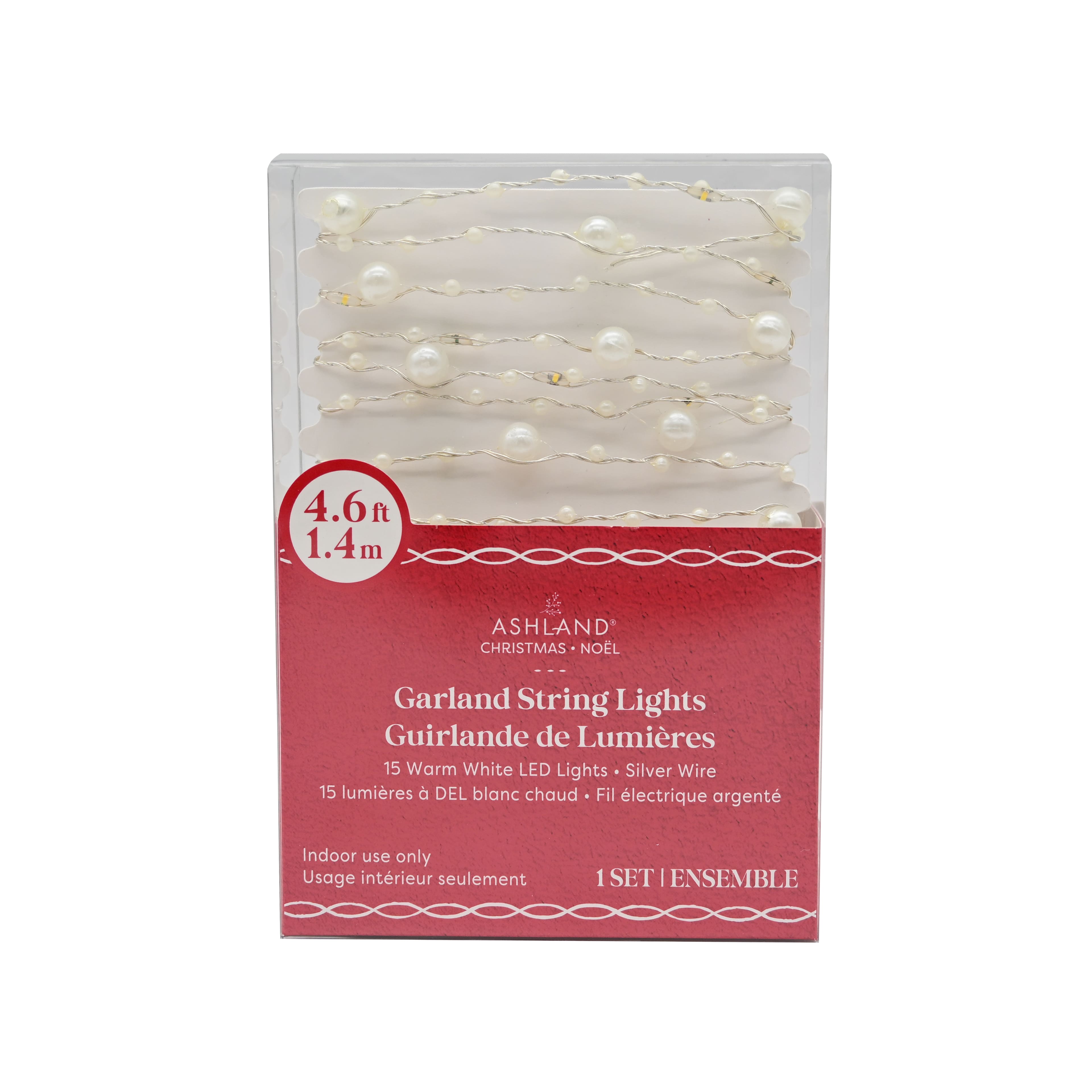 15ct. Warm White LED White Pearl Garland String Lights on Silver Wire by Ashland®