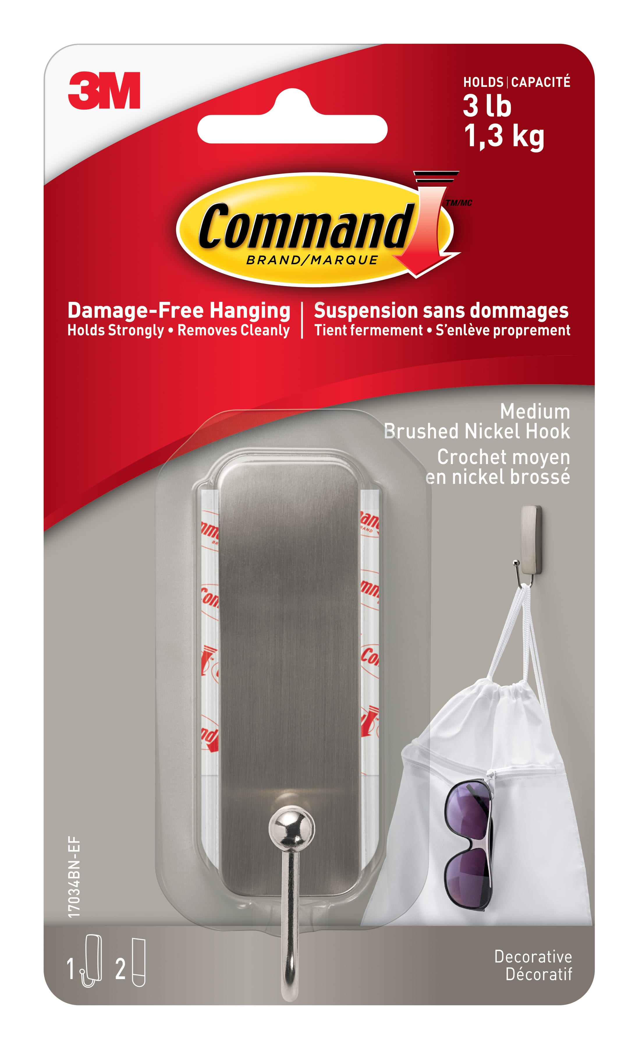 Command&#x2122; Medium Decorative Hook, Brushed Nickel