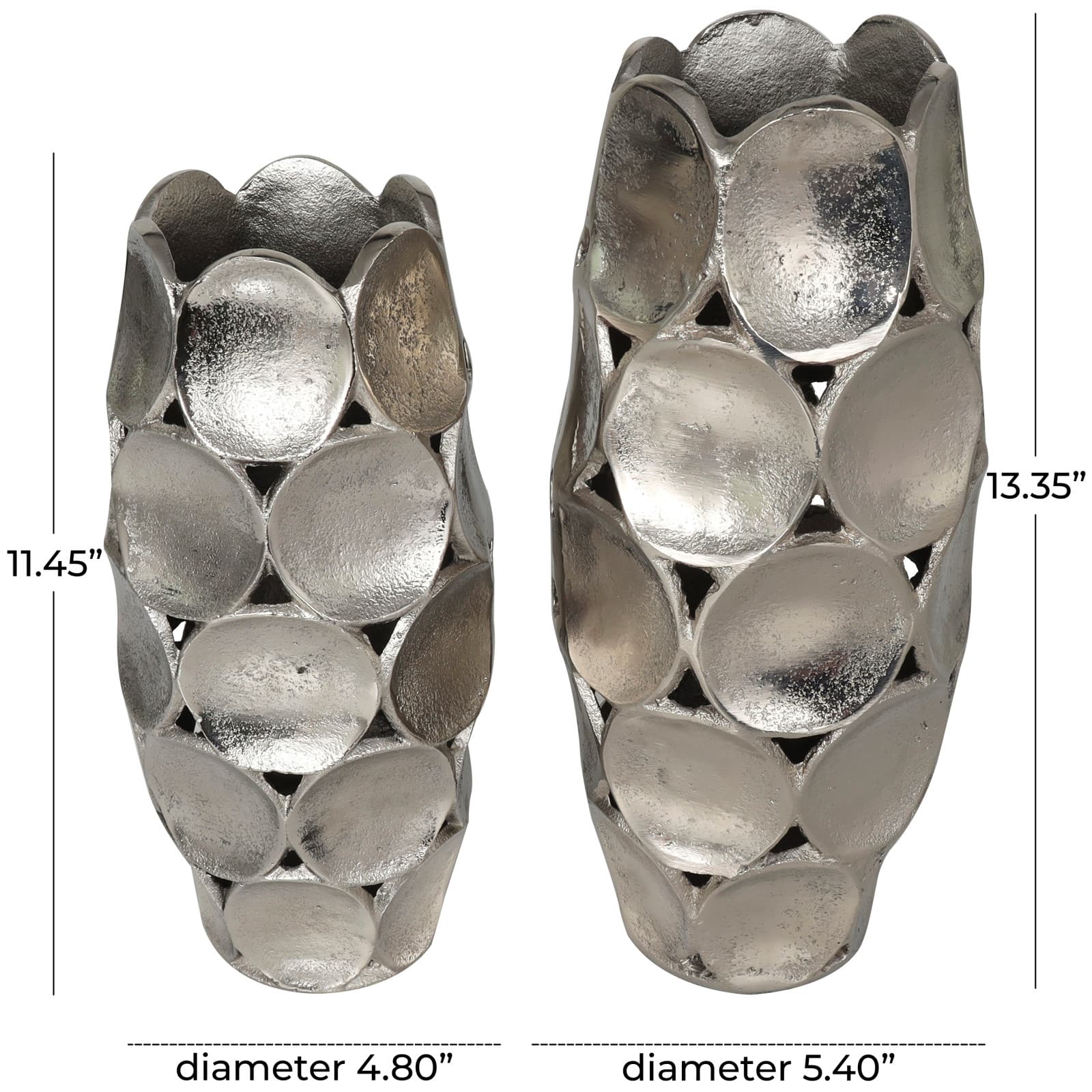 Silver Aluminum Geometric Open Framed Vase Set with Circular Plates