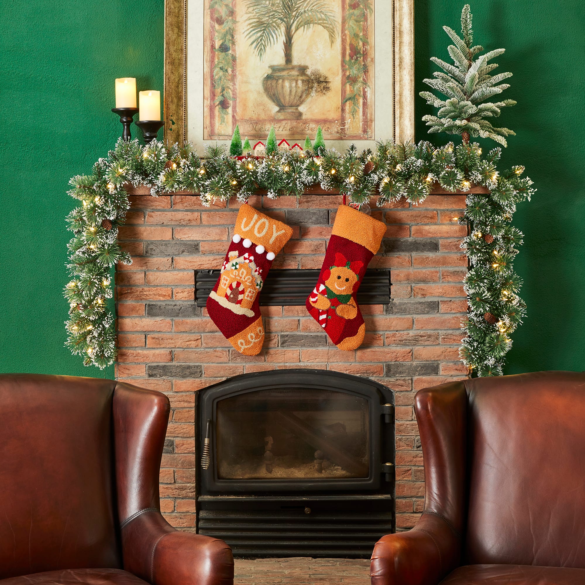 Glitzhome® 9ft. Pre-Lit Frosted Greenery Pinecones Christmas Garlands with Timers, 2ct.