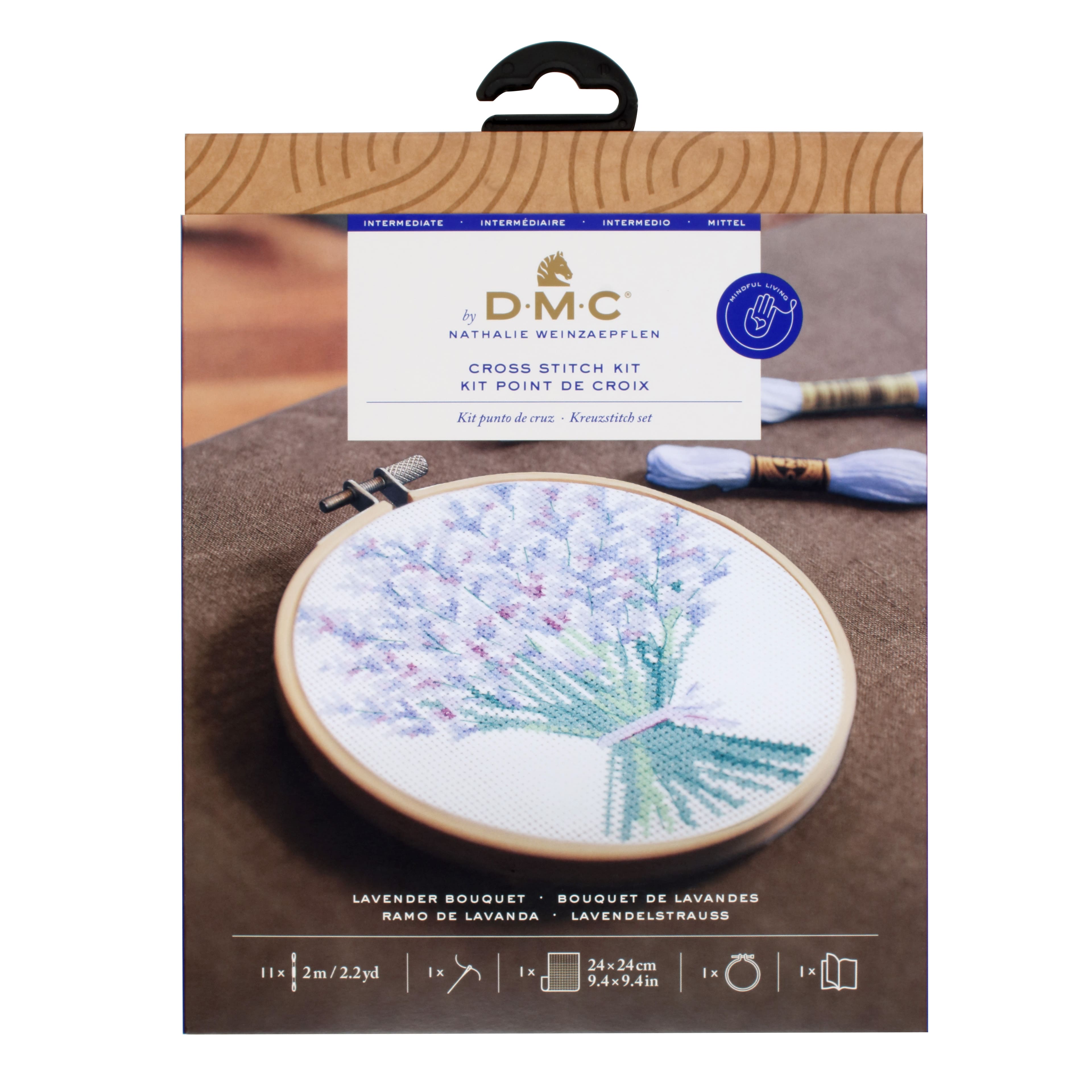 DMC® Lavender Bouquet Intermediate Counted Cross Stitch Kit with Hoop