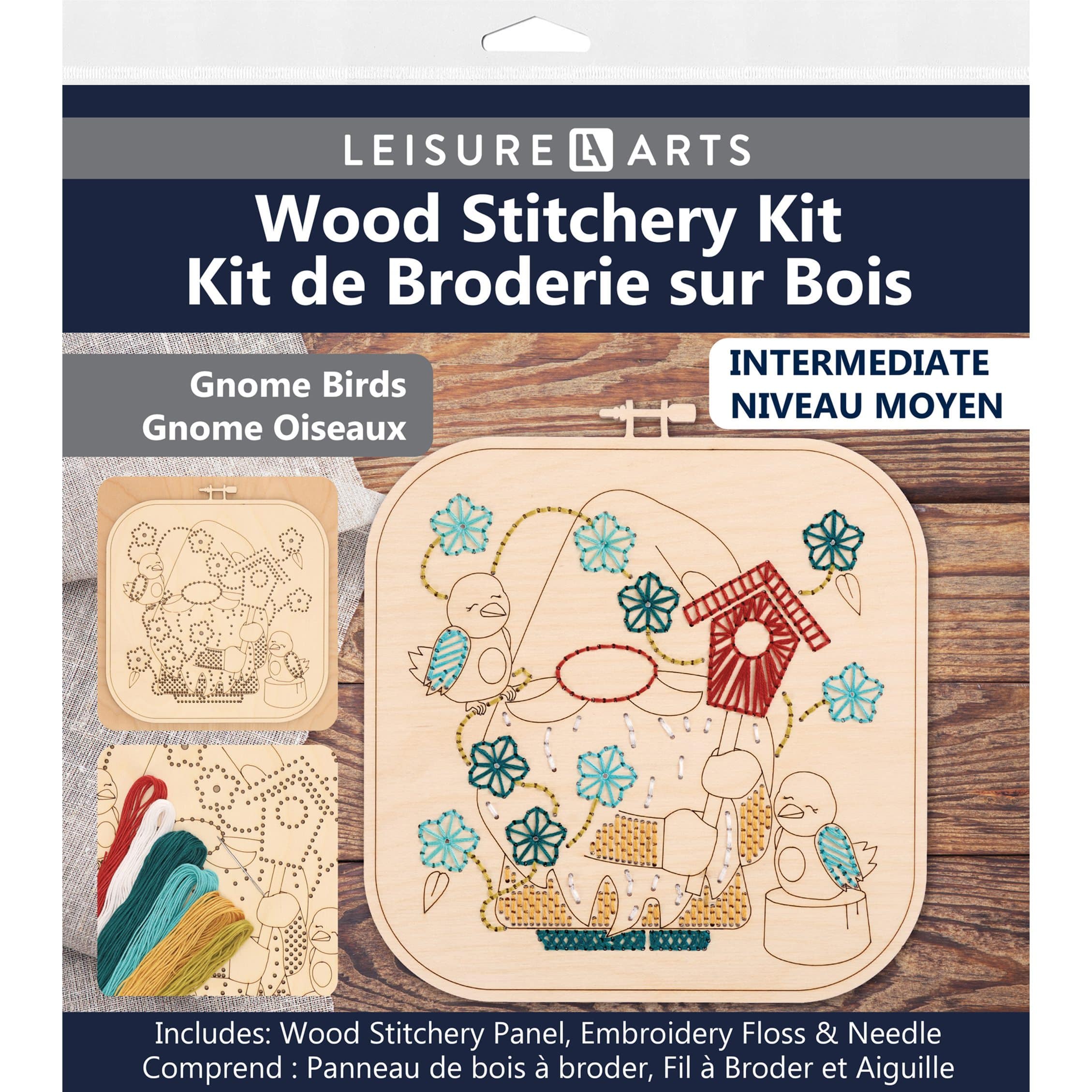 Leisure Arts&#xAE; Intermediate Gnome &#x26; Birds Wood Stitchery Kit