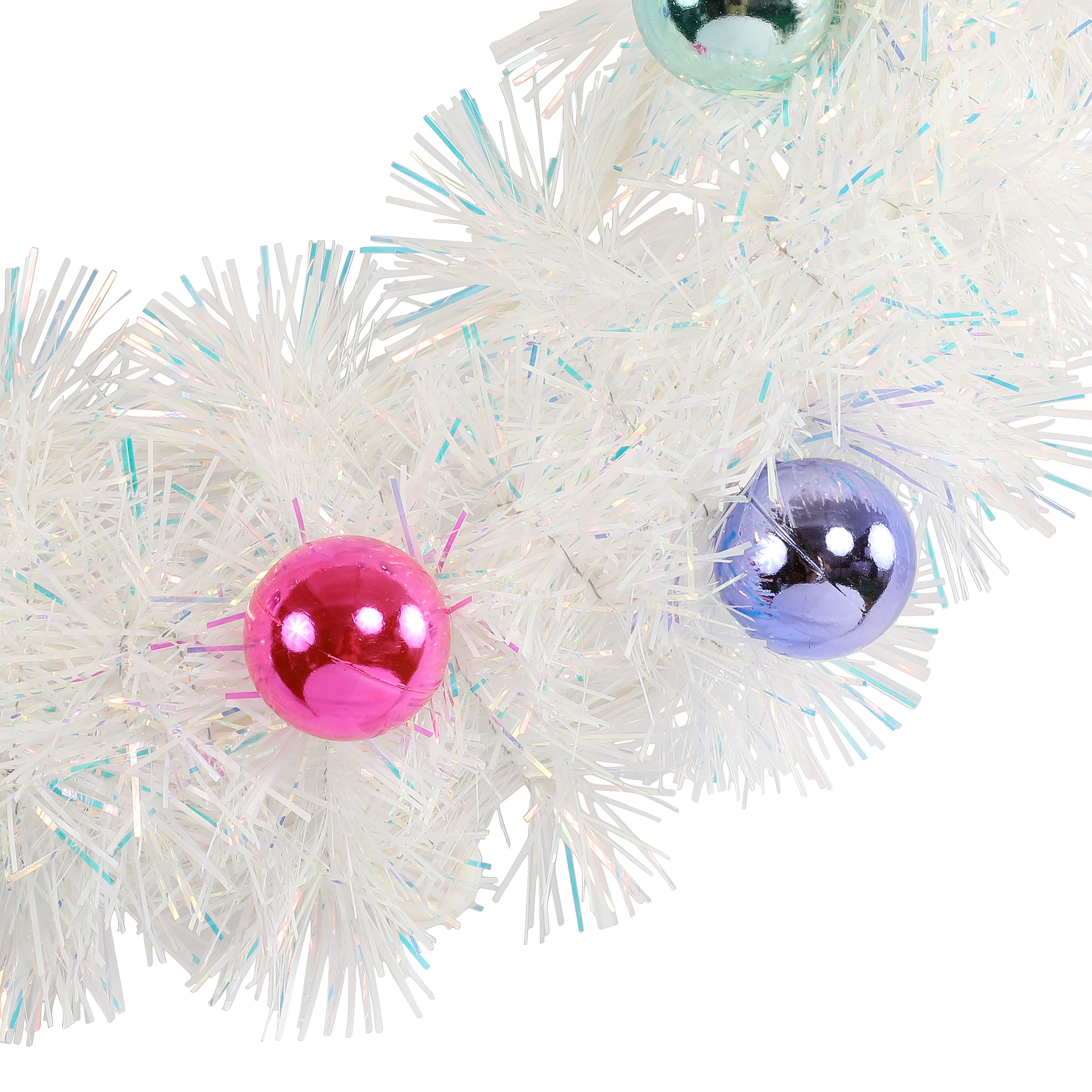 12&#x22; White Iridescent Tinsel Wreath with Ornaments by Ashland&#xAE;